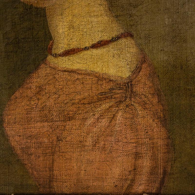 19th Century Original Oil on Canvas Portrait Painting of Young Lady in Profile