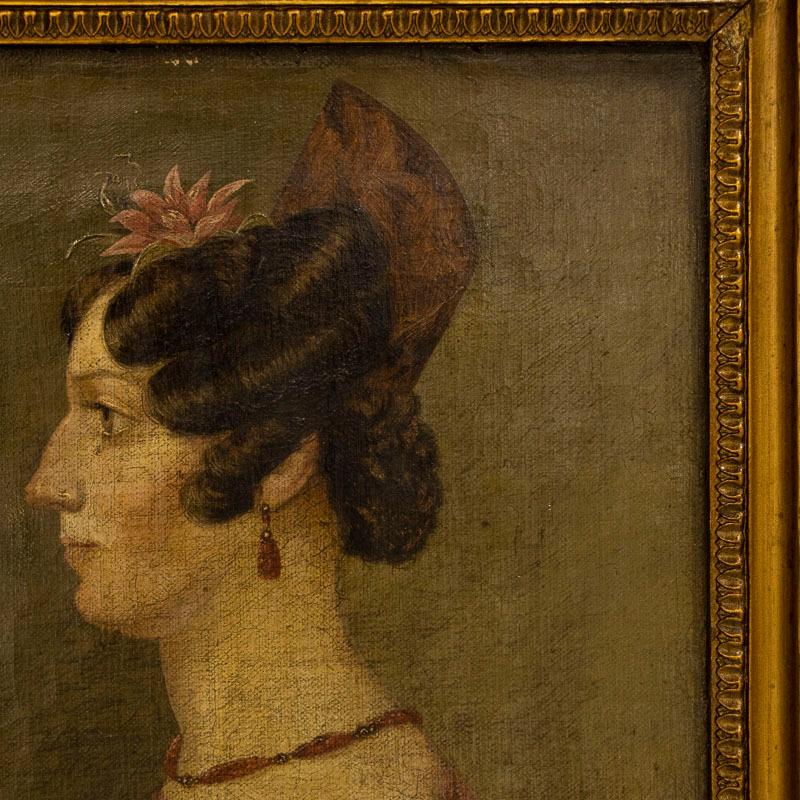 Original Oil on Canvas Portrait Painting of Young Lady in Profile 1