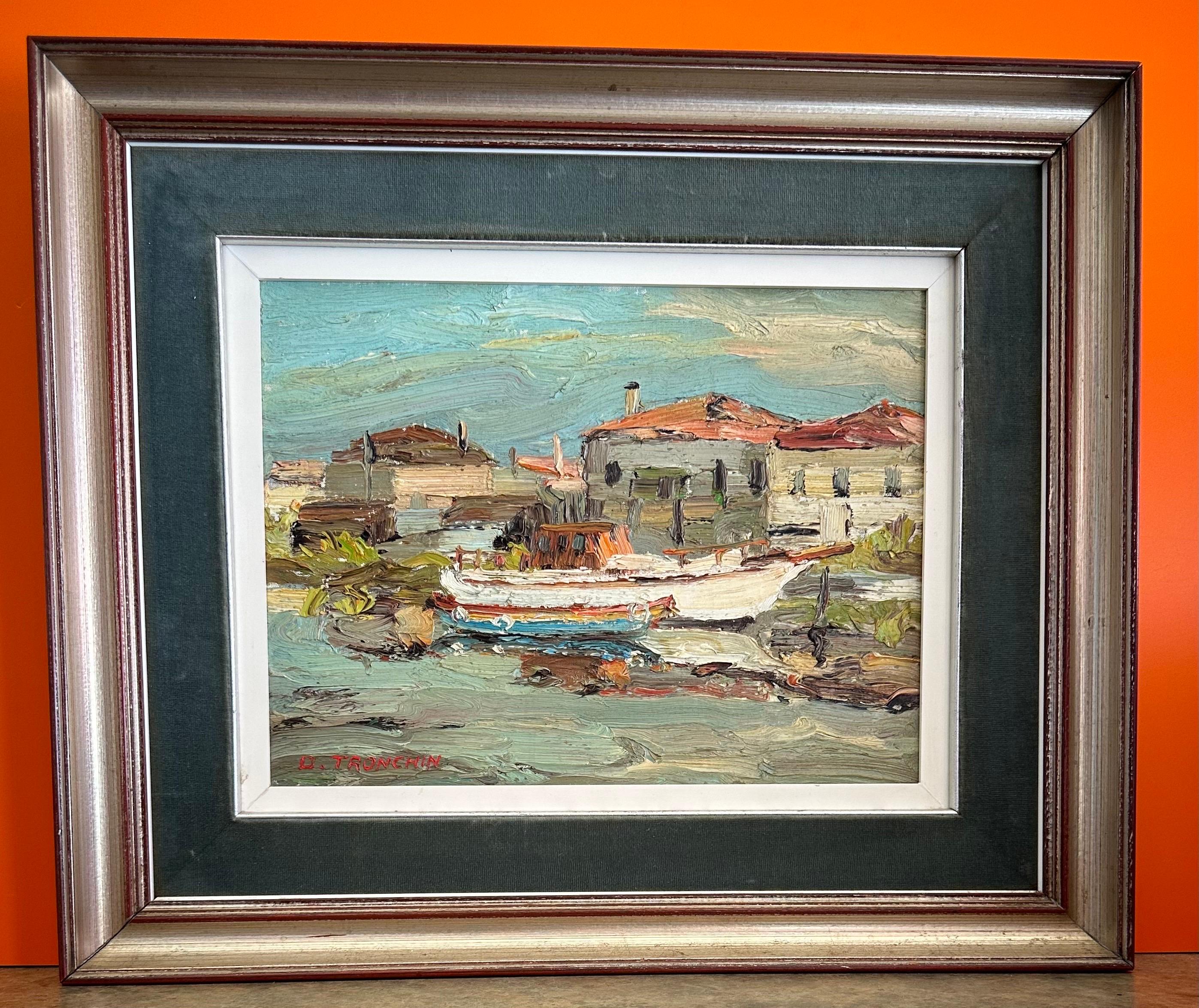 Paisaje marino original al óleo sobre lienzo del artista italiano Dino Tronchin Moderno de mediados de siglo en venta