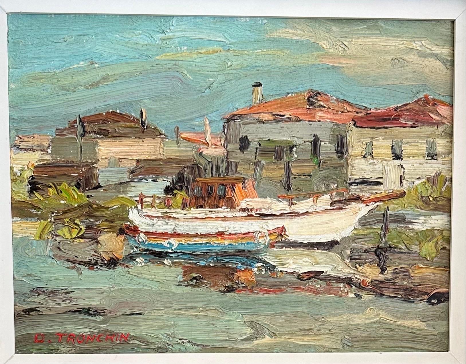 Paisaje marino original al óleo sobre lienzo del artista italiano Dino Tronchin Italiano en venta