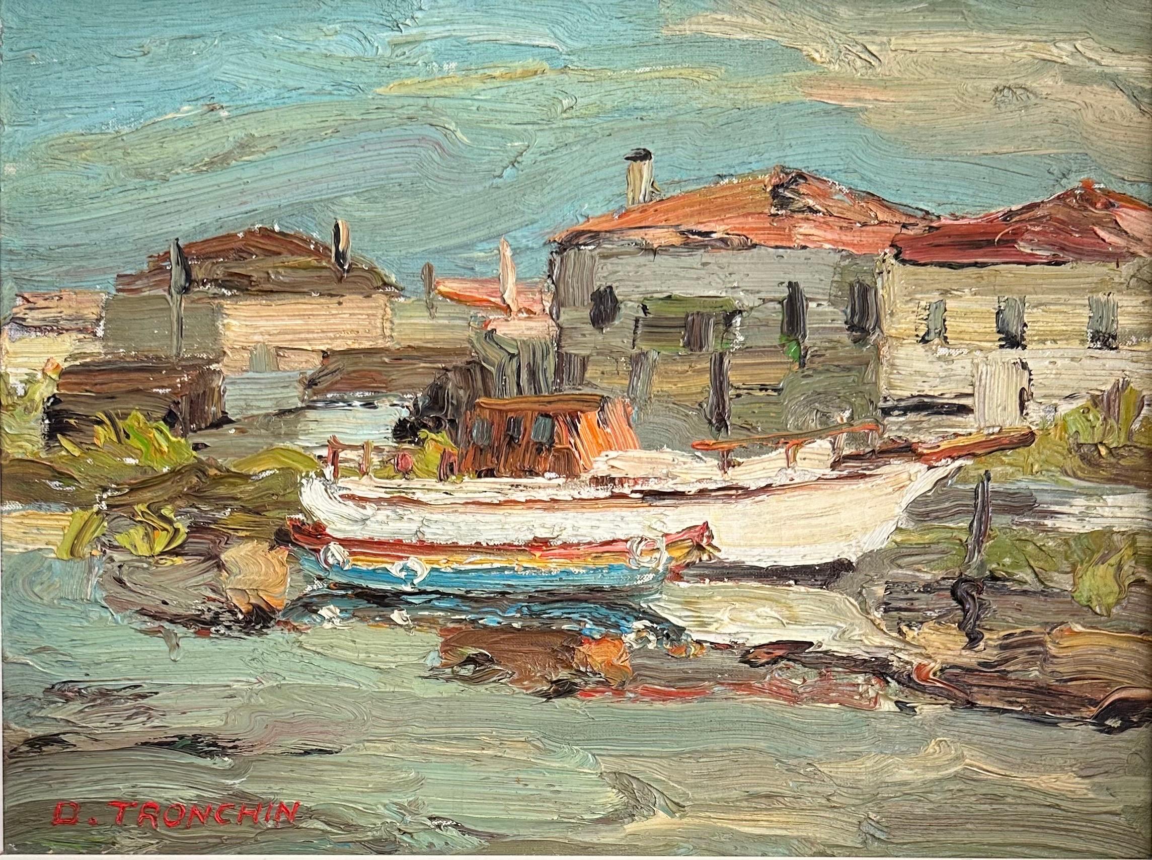 Paisaje marino original al óleo sobre lienzo del artista italiano Dino Tronchin en Bueno estado para la venta en San Diego, CA