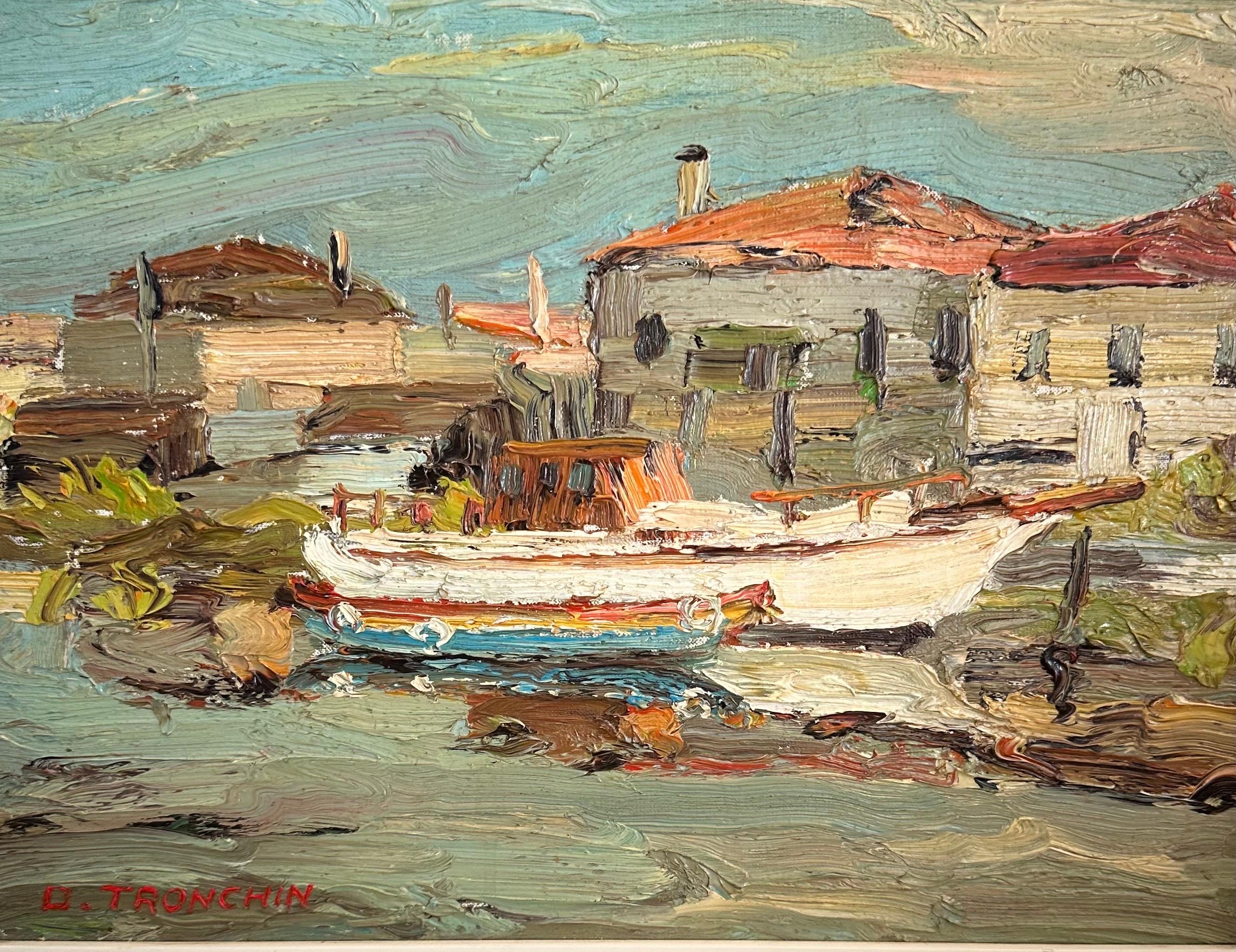 Paisaje marino original al óleo sobre lienzo del artista italiano Dino Tronchin siglo XX en venta