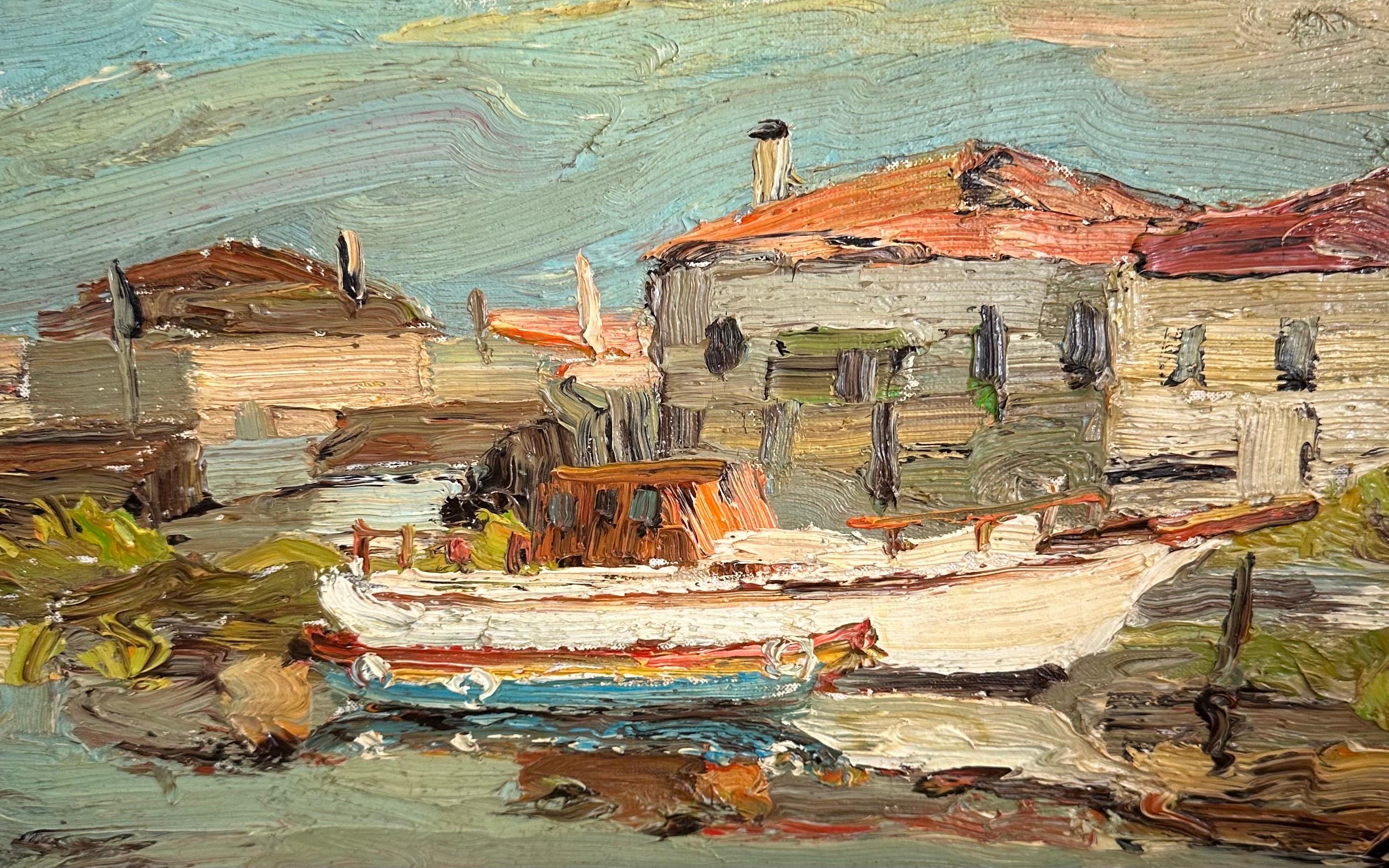 Paisaje marino original al óleo sobre lienzo del artista italiano Dino Tronchin Pintura en venta