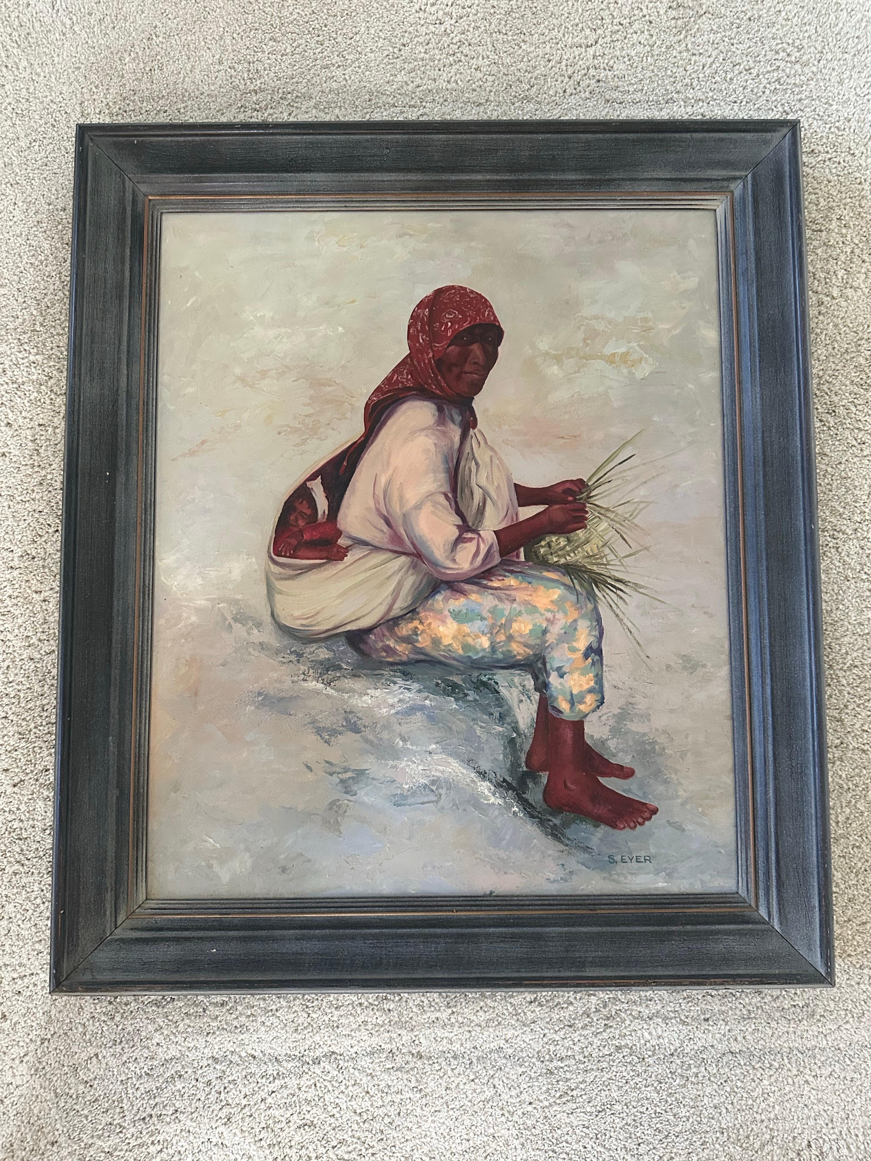 Original Oil on Canvas Southwest American Indian Portrait by Susan Eyer-Anderson (Holz) im Angebot