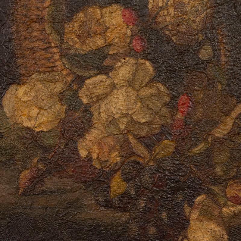 Danish Original Oil on Canvas Still Life, Basket of Flowers, circa 1800s For Sale