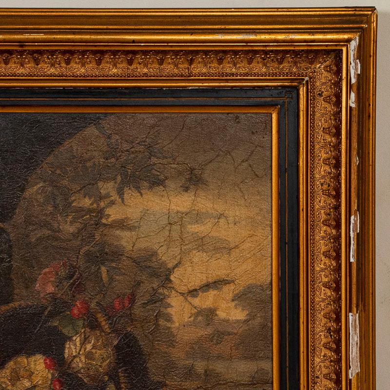Olio originale su tela Natura morta, cesto di fiori, circa 1800 in vendita 1