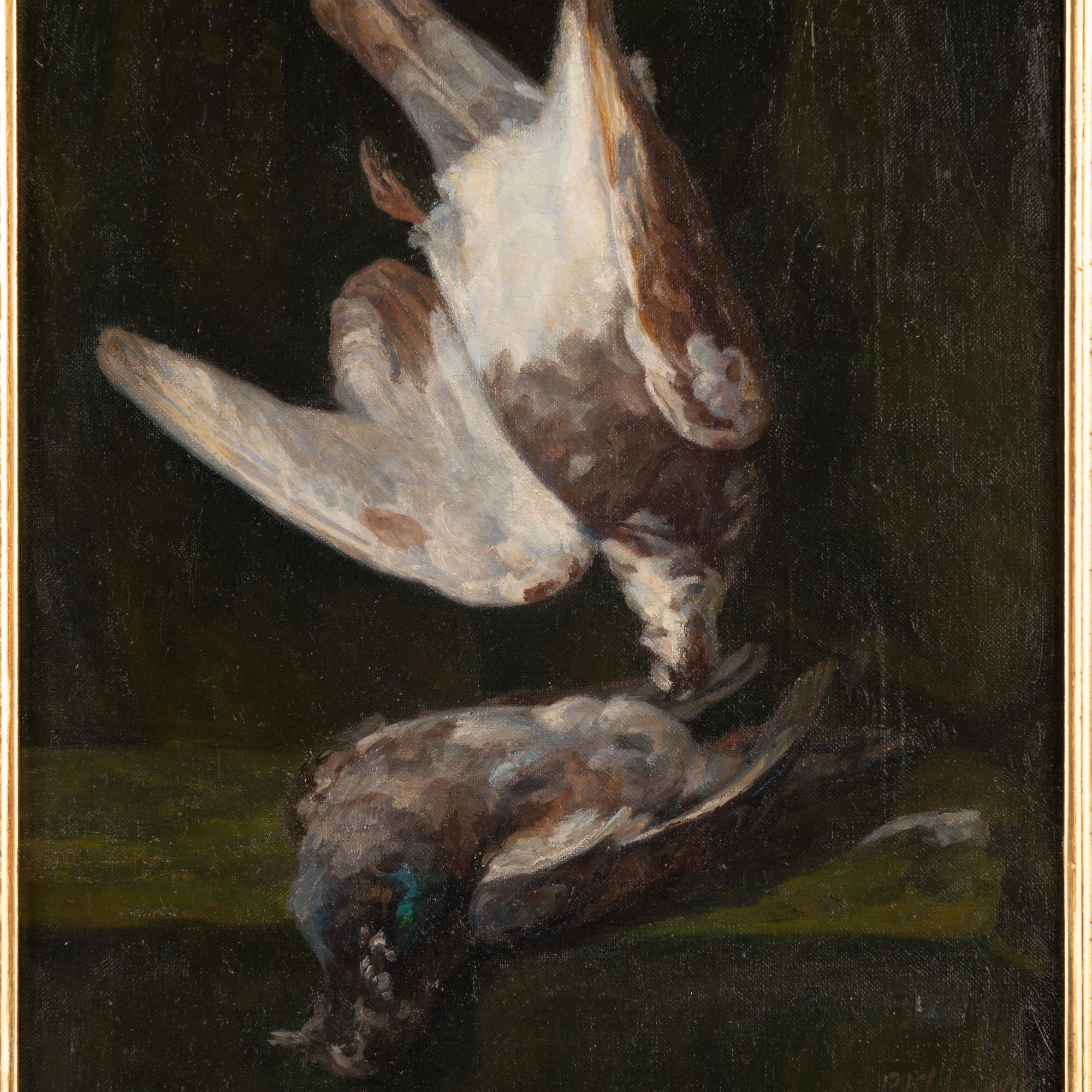 Danish Original Oil on Canvas Still Life Painting of Birds Signed & Dated P Klitz  1918