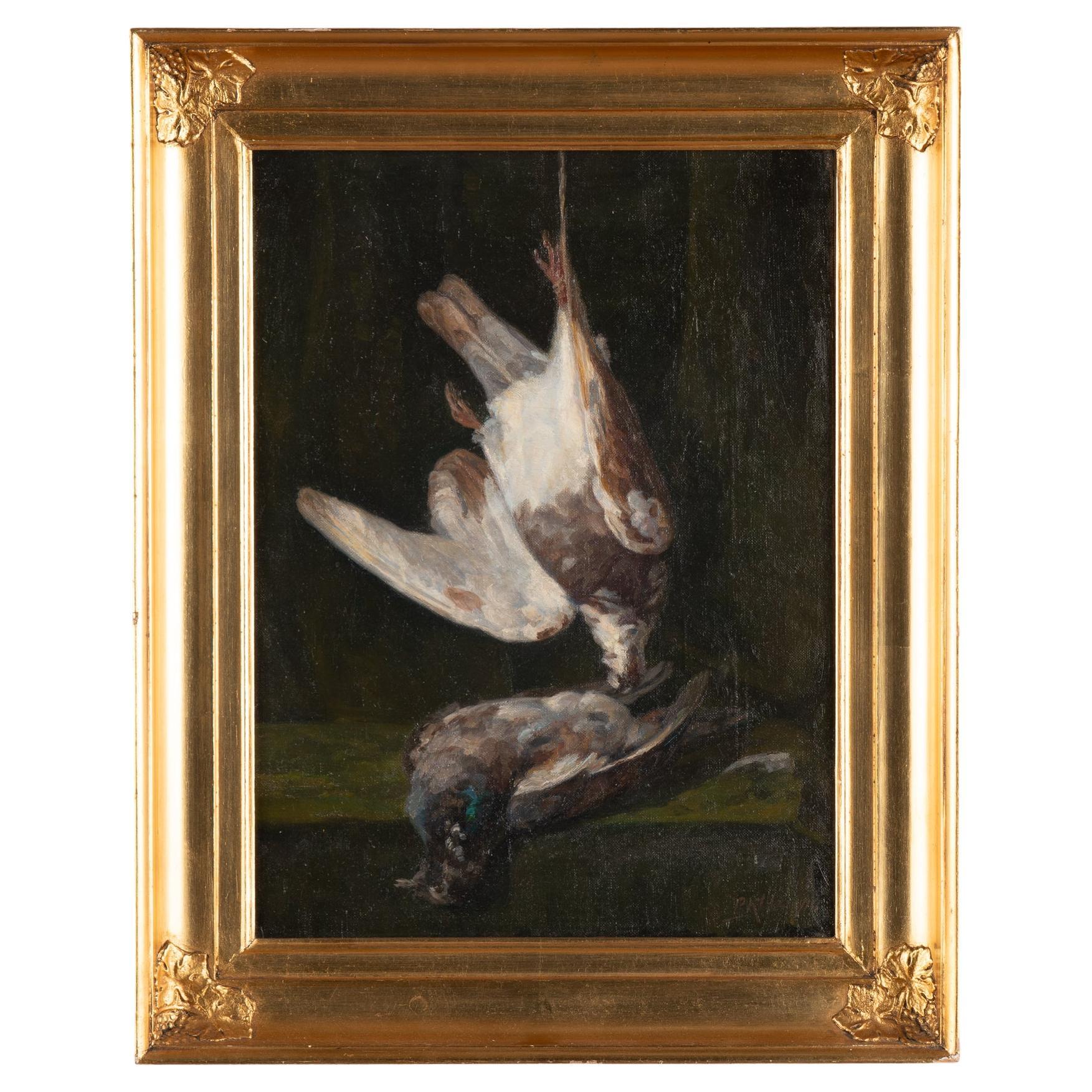 Original Oil on Canvas Still Life Painting of Birds Signed & Dated P Klitz  1918