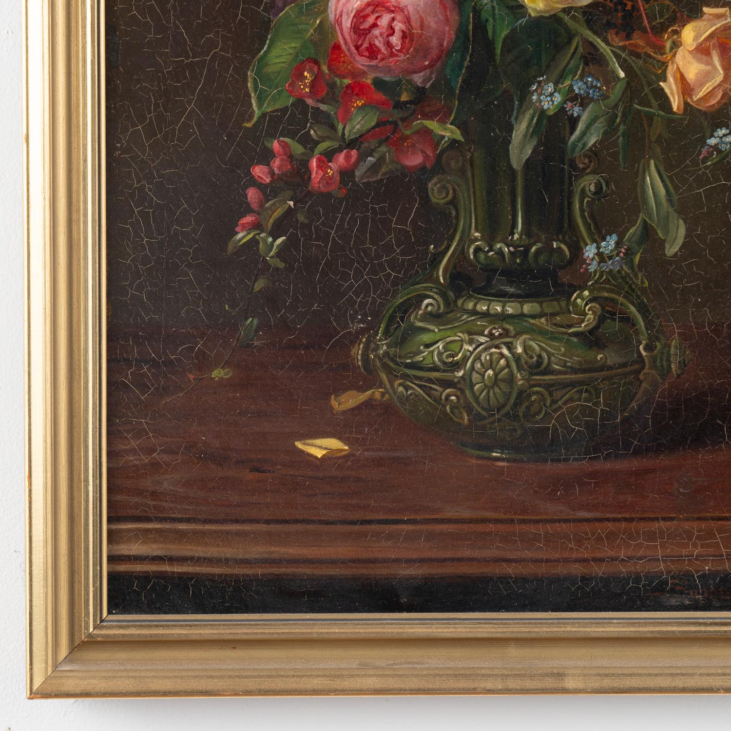Original Oil on Canvas Still Life Painting of Flowers by Sophus Petersen, 1885 For Sale 4