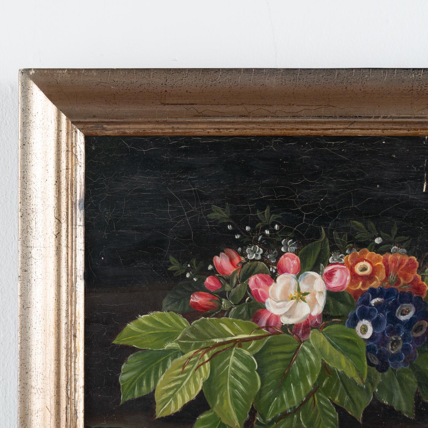 Original Öl auf Leinwand Stilleben mit Blumen, Dänemark um 1860-80 (Dänisch) im Angebot