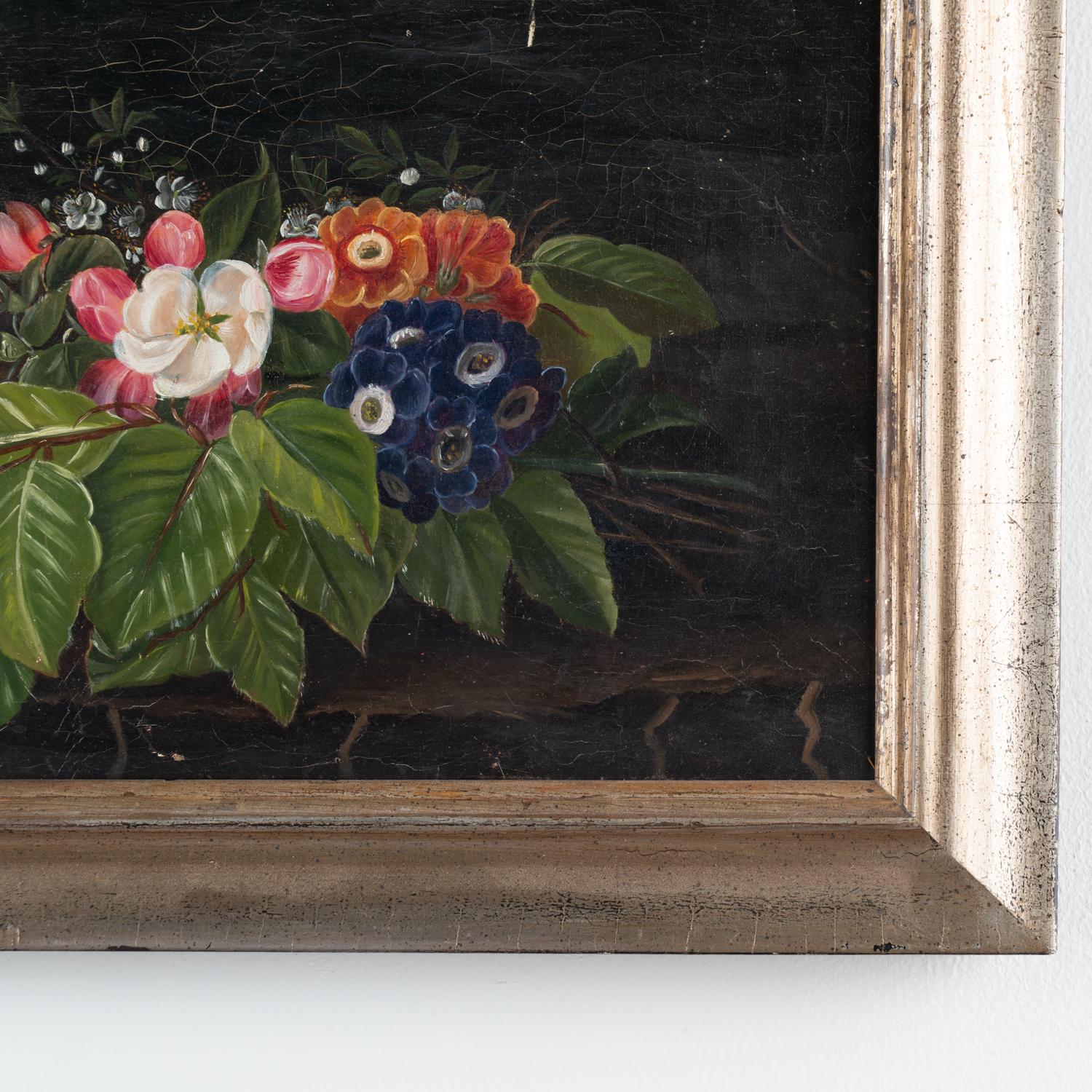 Original Öl auf Leinwand Stilleben mit Blumen, Dänemark um 1860-80 (19. Jahrhundert) im Angebot