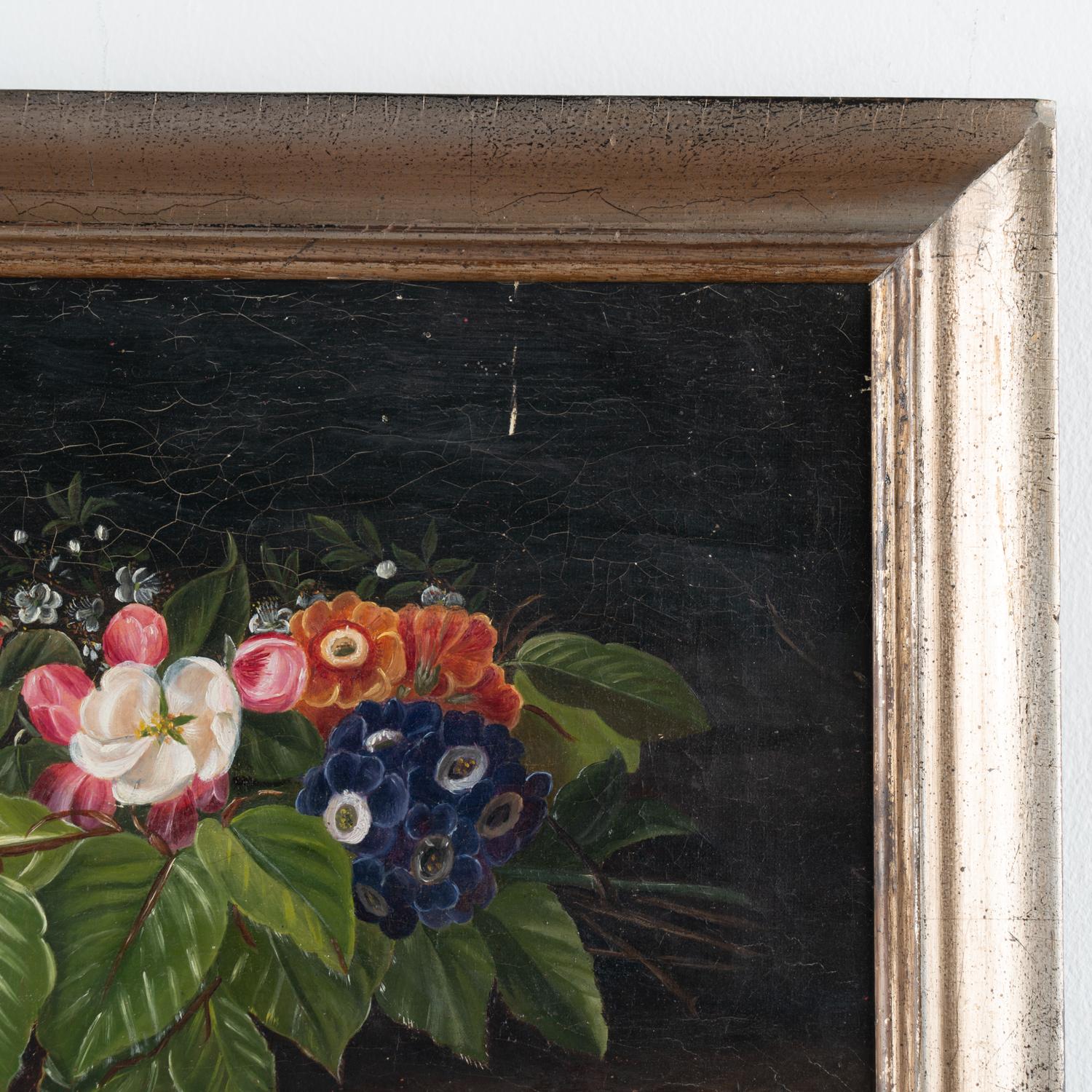 Original Öl auf Leinwand Stilleben mit Blumen, Dänemark um 1860-80 im Angebot 1