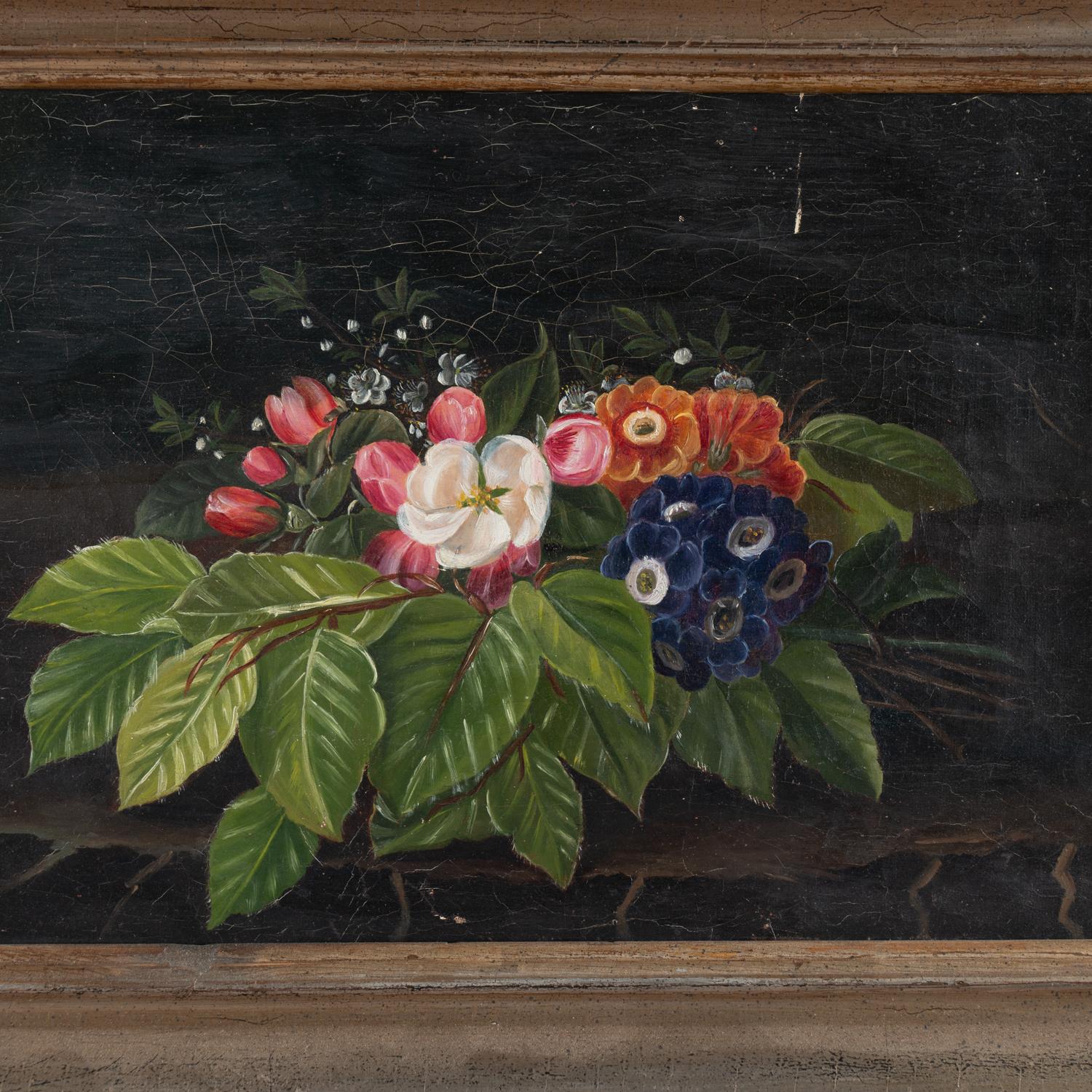 Original Öl auf Leinwand Stilleben mit Blumen, Dänemark um 1860-80 im Angebot 2