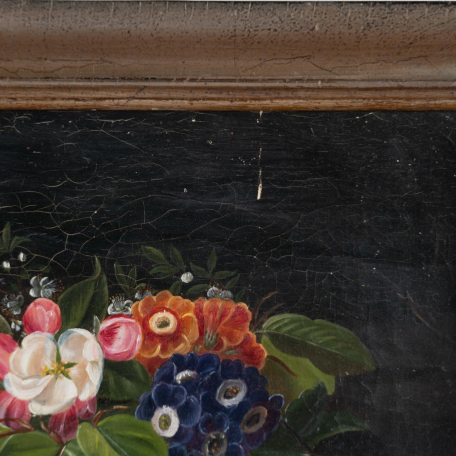 Original Öl auf Leinwand Stilleben mit Blumen, Dänemark um 1860-80 im Angebot 3