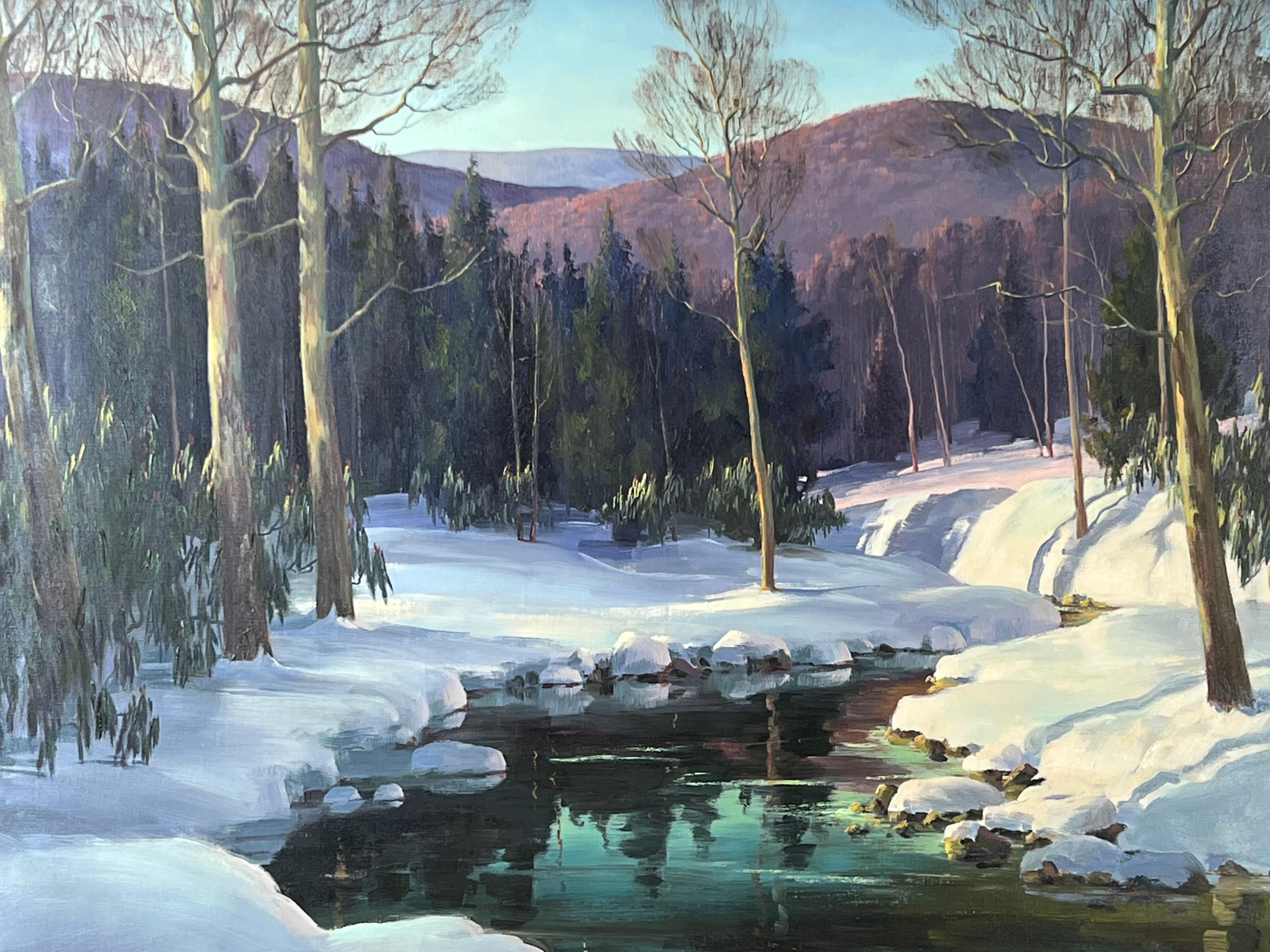 Original Öl auf Leinwand Winter's Sinking Sun von Edna Palmer Engelhardt 19. April (amerikanisch) im Angebot
