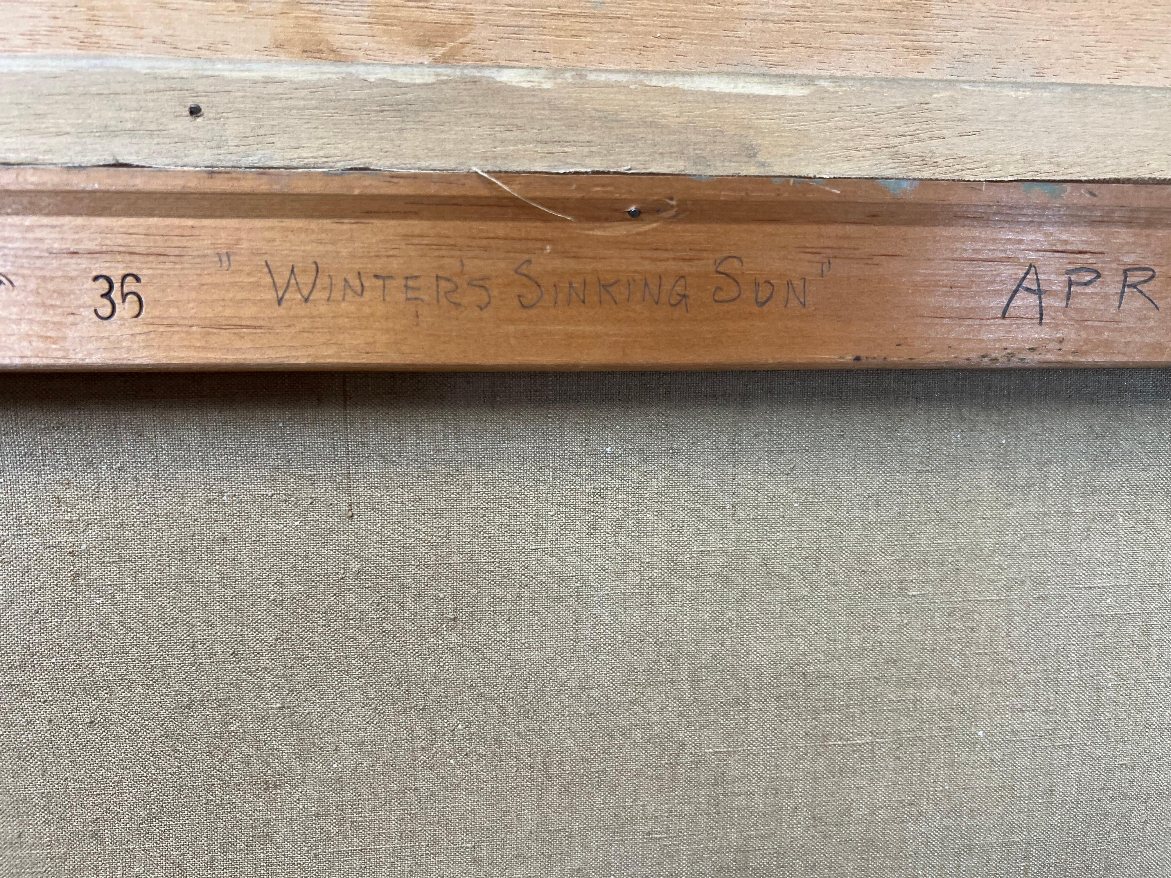 Original Öl auf Leinwand Winter's Sinking Sun von Edna Palmer Engelhardt 19. April (Mitte des 20. Jahrhunderts) im Angebot