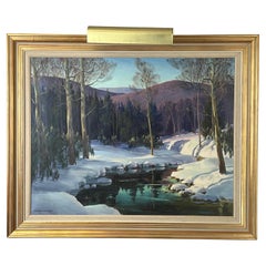 Olio su tela originale "Winter's Sinking Sun" di Edna Palmer Engelhardt 19 aprile