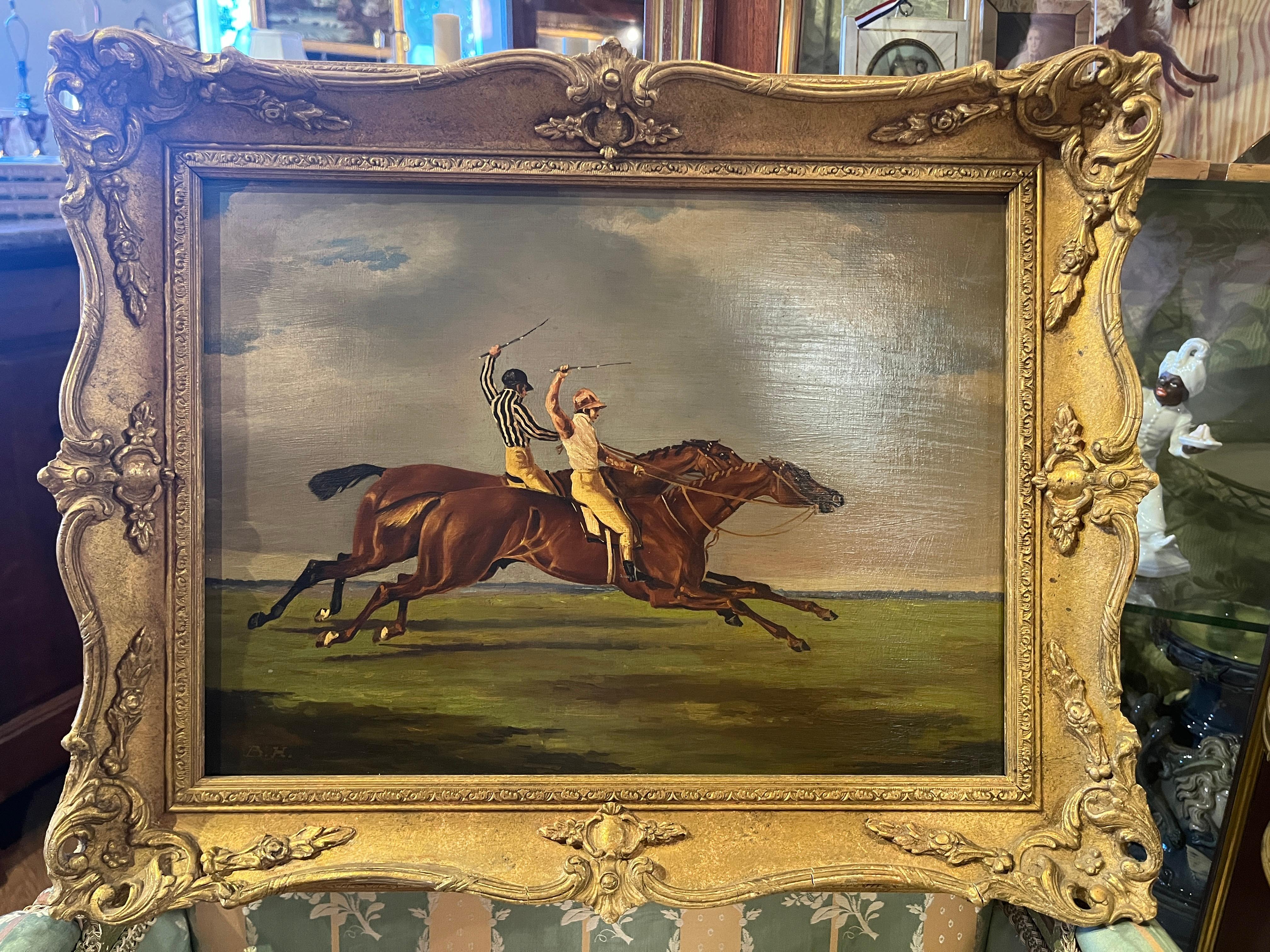 Original Oil on Mahogany Equestrian painting by Benjamin Herring In Good Condition For Sale In Scottsdale, AZ