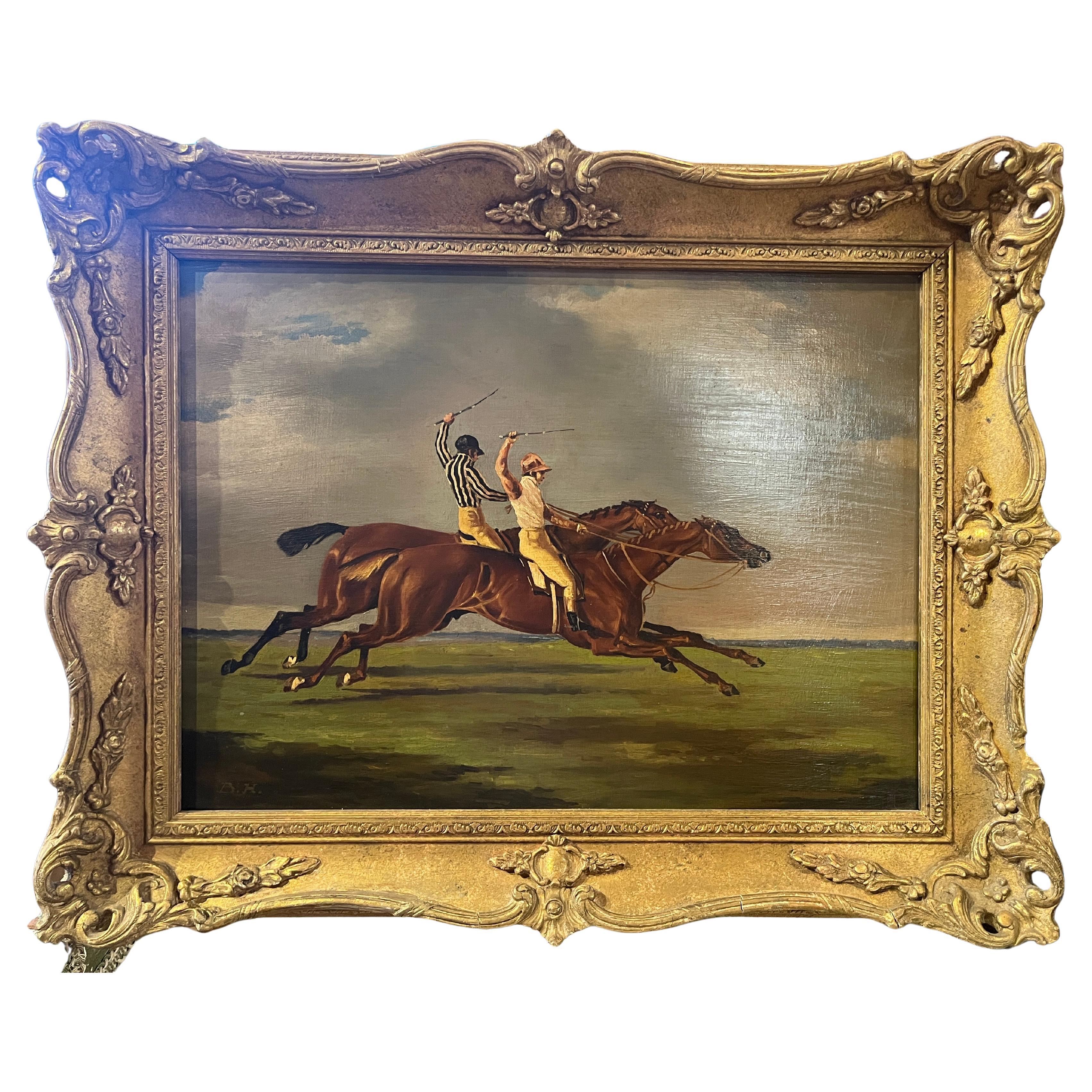 Quadro equestre originale olio su mogano di Benjamin Herring
