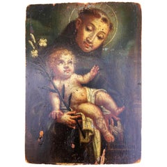 Original Öl auf Holzplatte des Heiligen Antonius von Padua