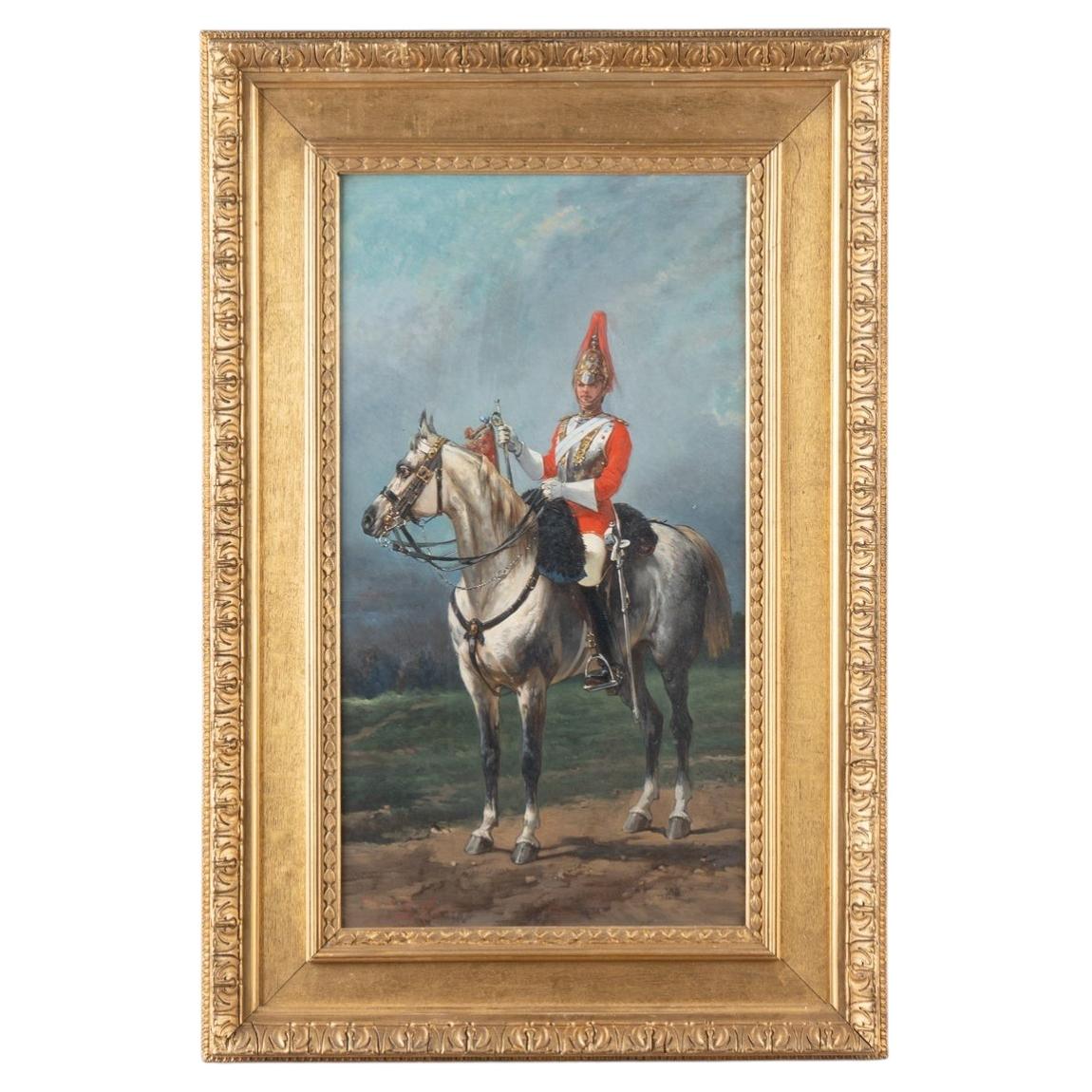 Original Oil on Panel Painting "Queen Victoria's Horse Guard" signed by Olivier