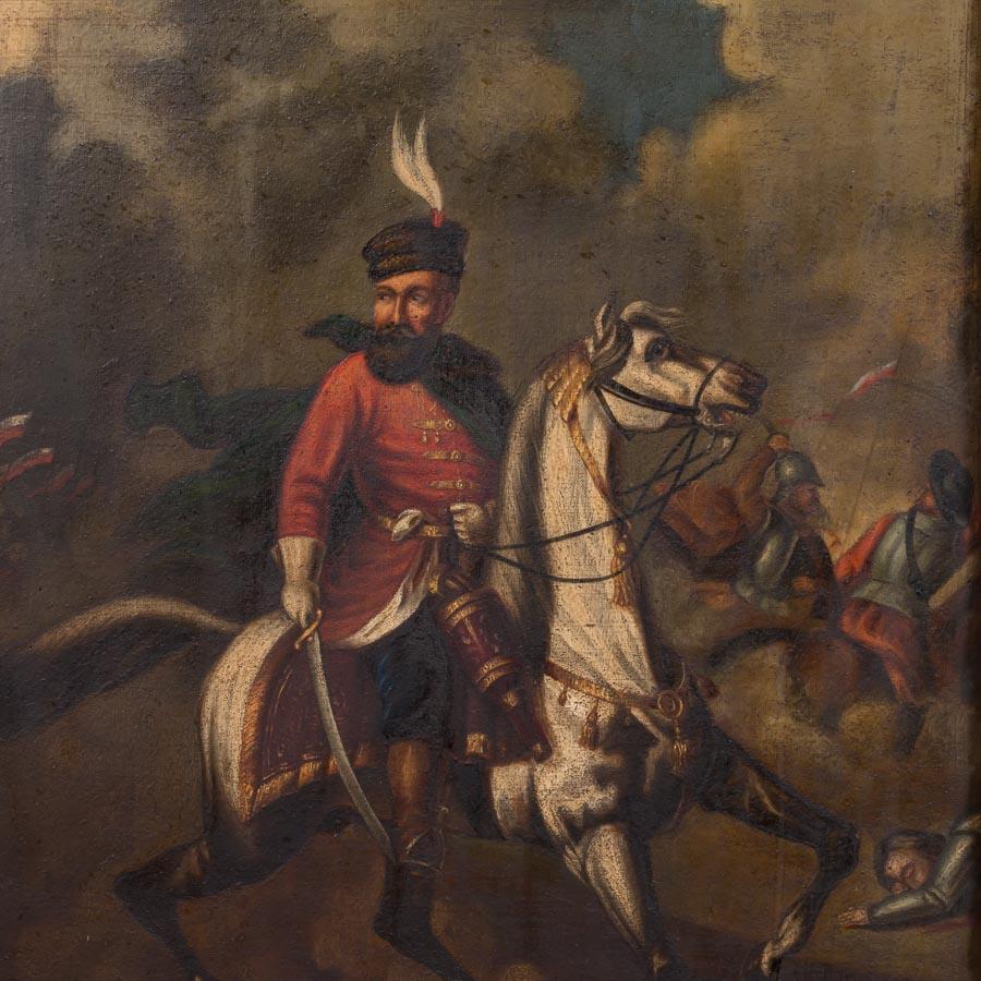 Painted Original Oil Painting Battle Scene of Polish Officer on Horseback