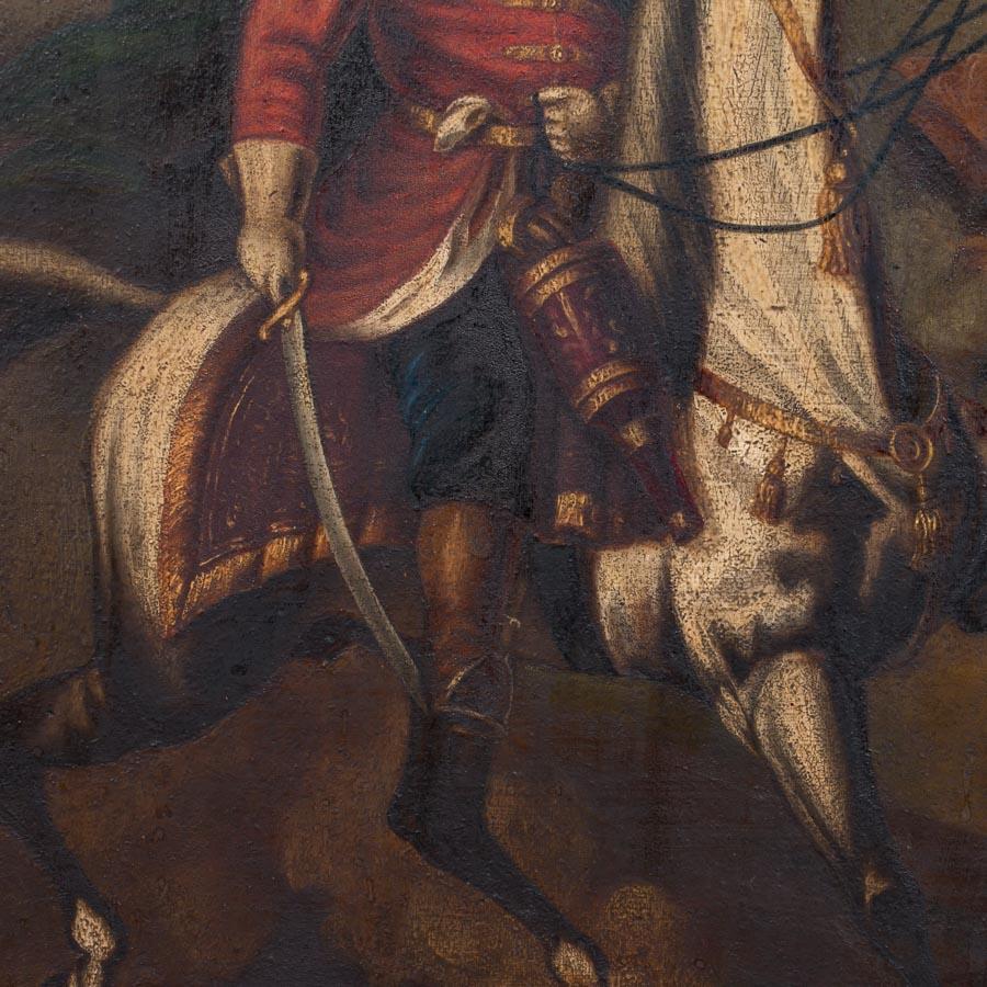 19th Century Original Oil Painting Battle Scene of Polish Officer on Horseback