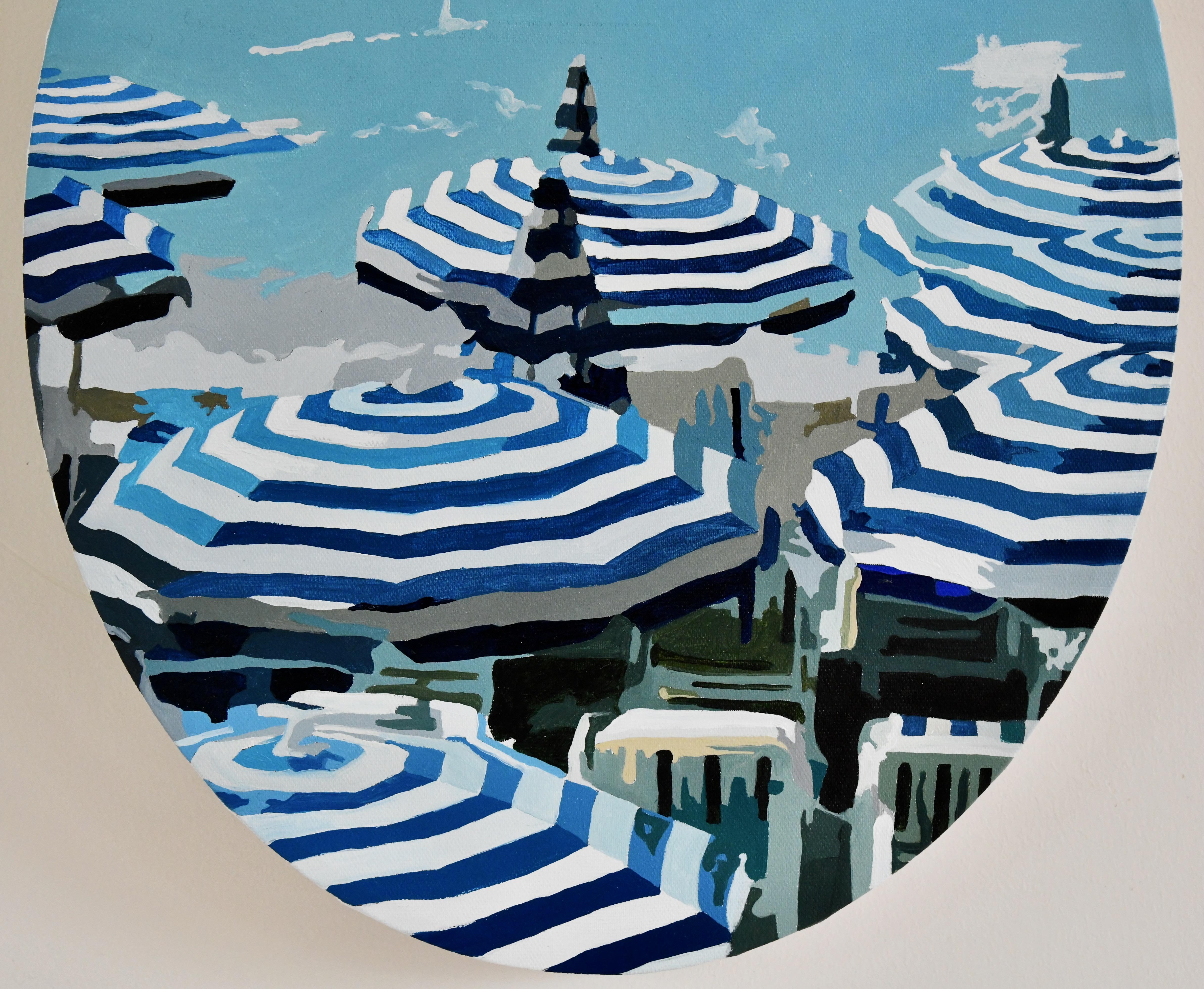 Óleo original Sombrillas de playa SUEÑO AZUL by Carole Grandgirard Francia Moderno en venta