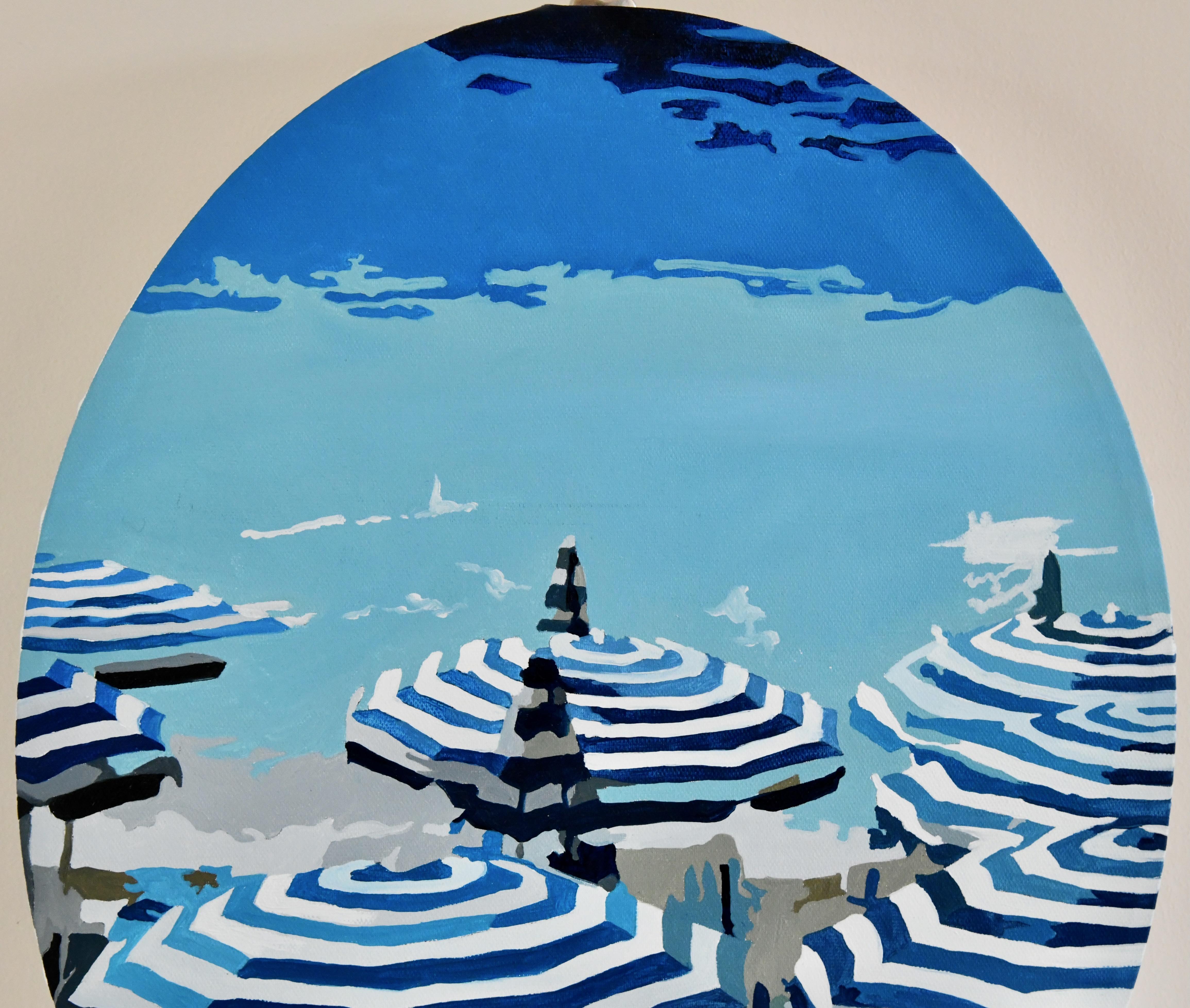 Óleo original Sombrillas de playa SUEÑO AZUL by Carole Grandgirard Francia Francés en venta