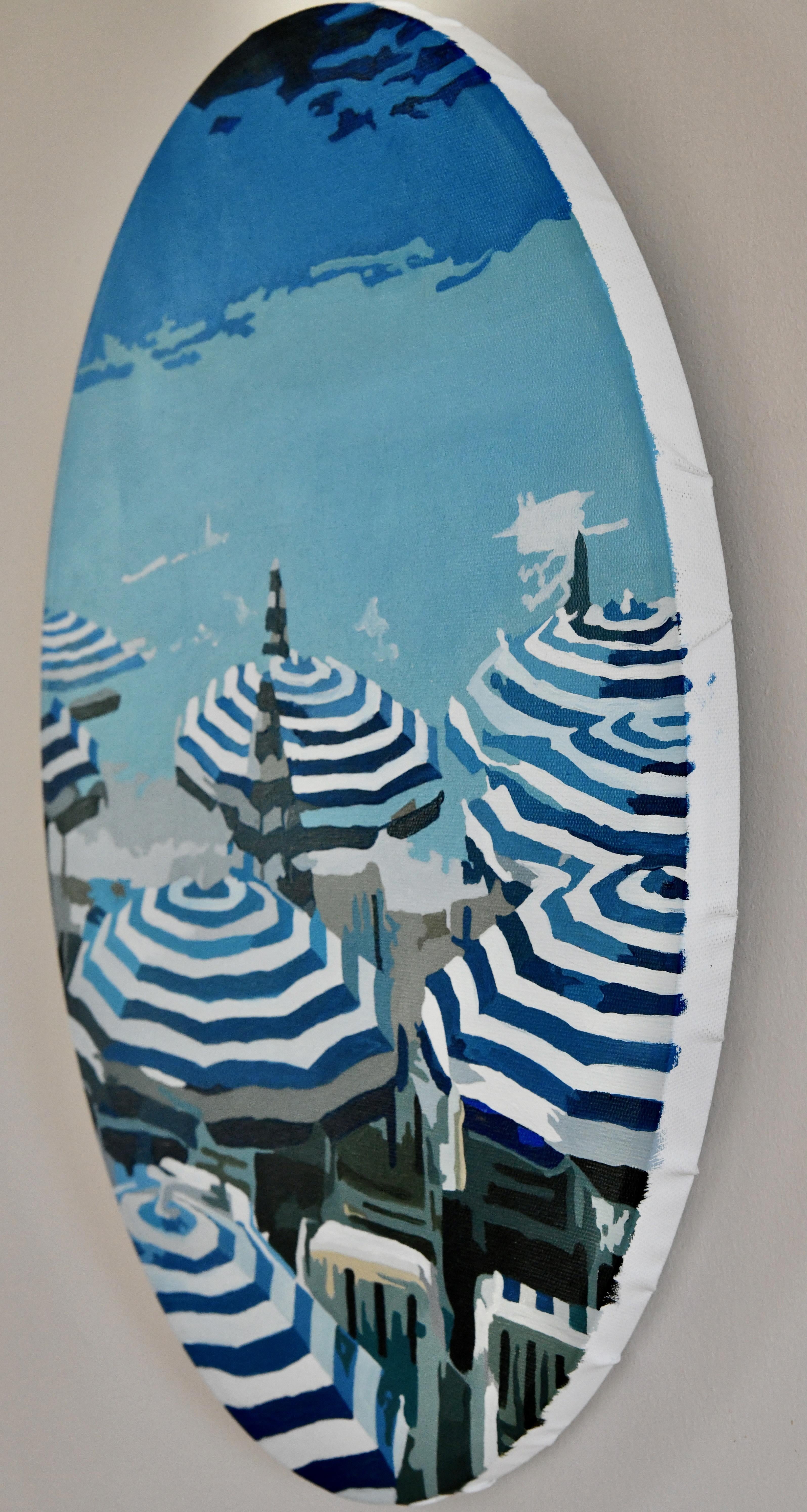 Óleo original Sombrillas de playa SUEÑO AZUL by Carole Grandgirard Francia en Nuevo estado para la venta en Antwerp, BE