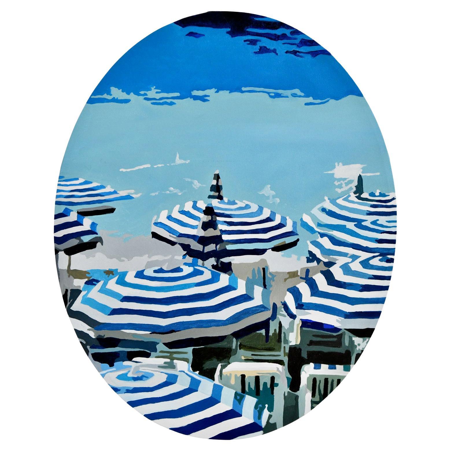 Óleo original Sombrillas de playa SUEÑO AZUL by Carole Grandgirard Francia en venta