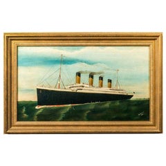 Antique Original Oil Painting by D Beagles of the Titanic at Full Steam