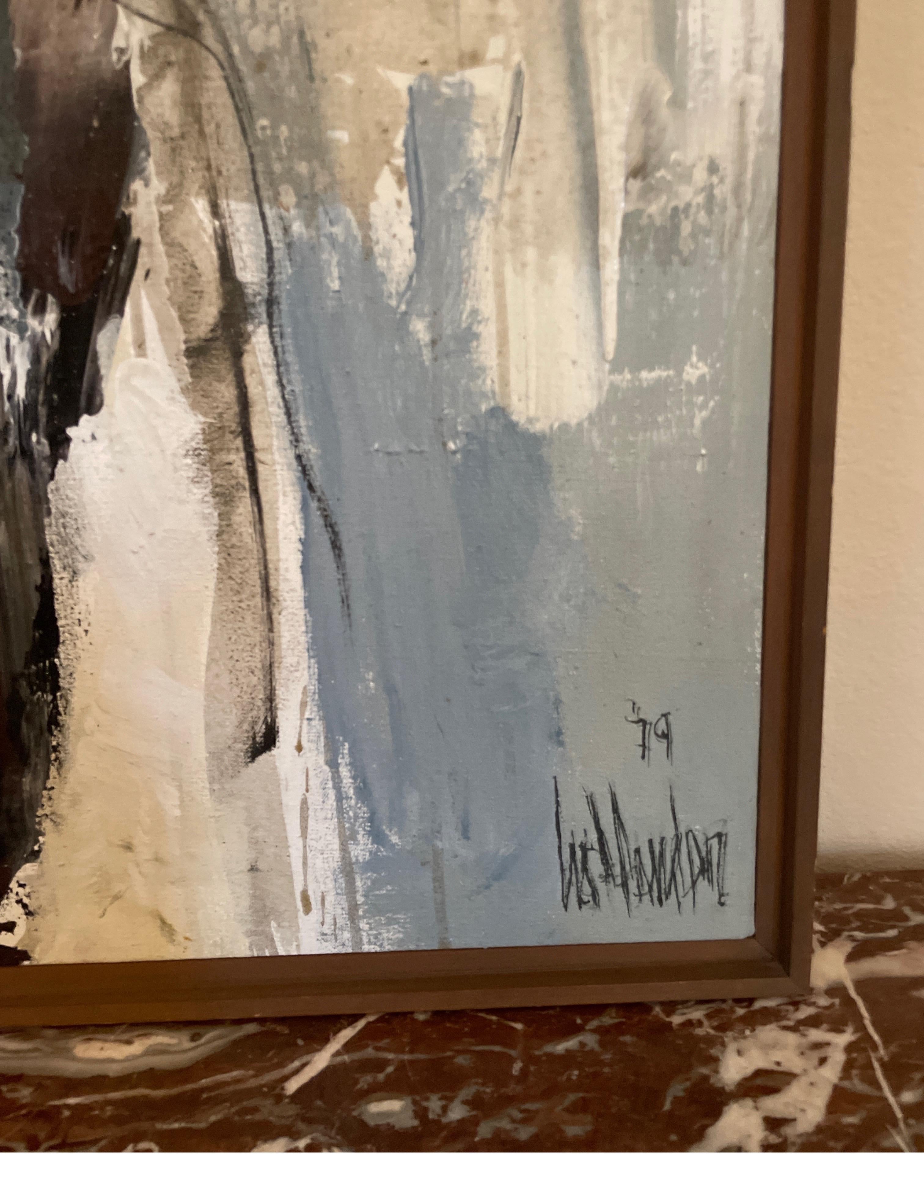 Striking abstract expressionist oil painting portrait by Gino Hollander. Excellent example of the fine work he was noted for. Very subtle colorations.