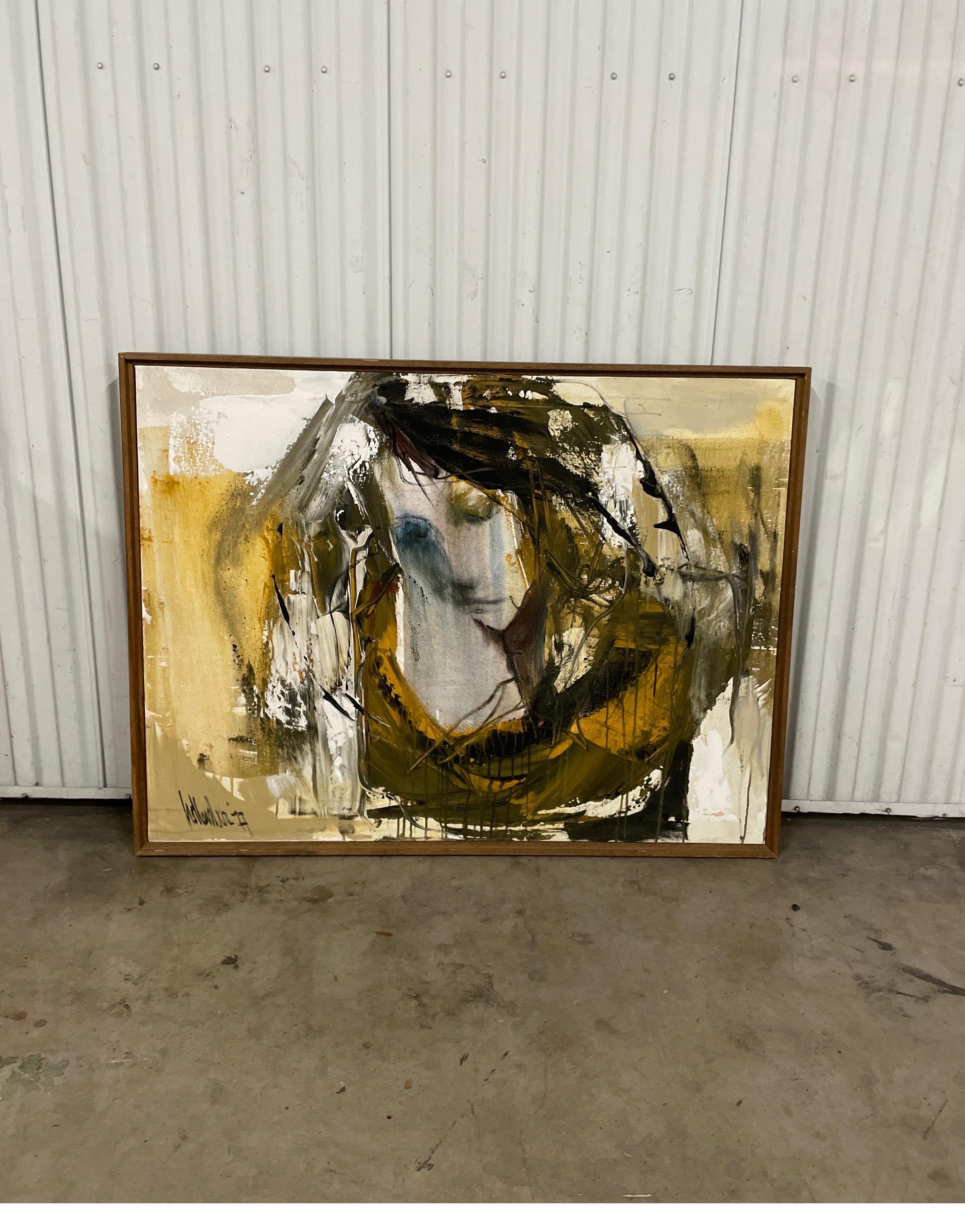 Original oil painting of a woman by Gino Hollander. Wonderful example of his abstract expressionist work. The artist was a favorite of Jackie Kennedy & many other celebrities.