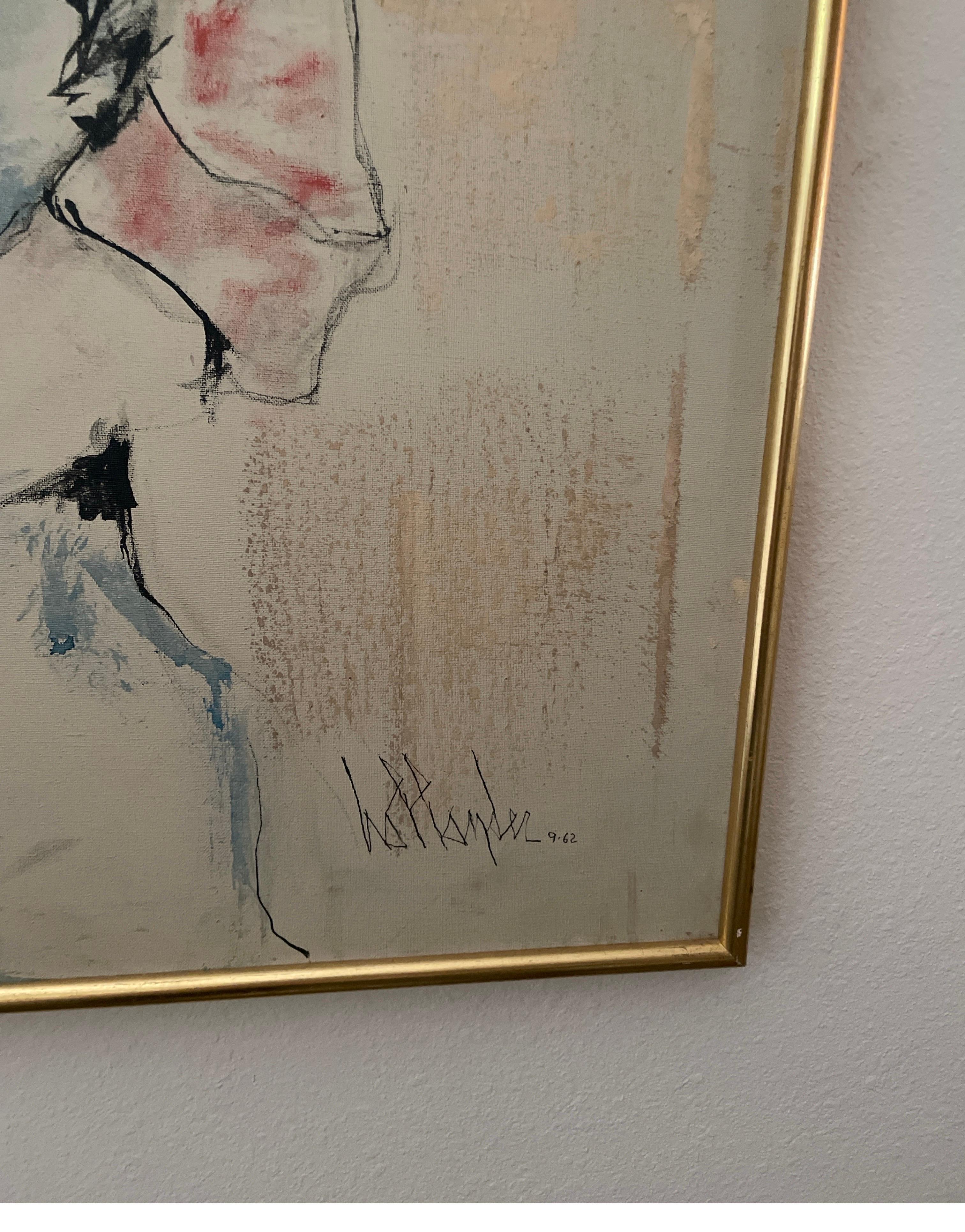 A large early original oil painting by Gino Hollander in the Modigliani style. A very unusual and unique style for him. Known as an abstract expressionist.
In collections of Jacqueline Kennedy, Norman Rockwell, Steve Mc Queen & Ralph Lauren.