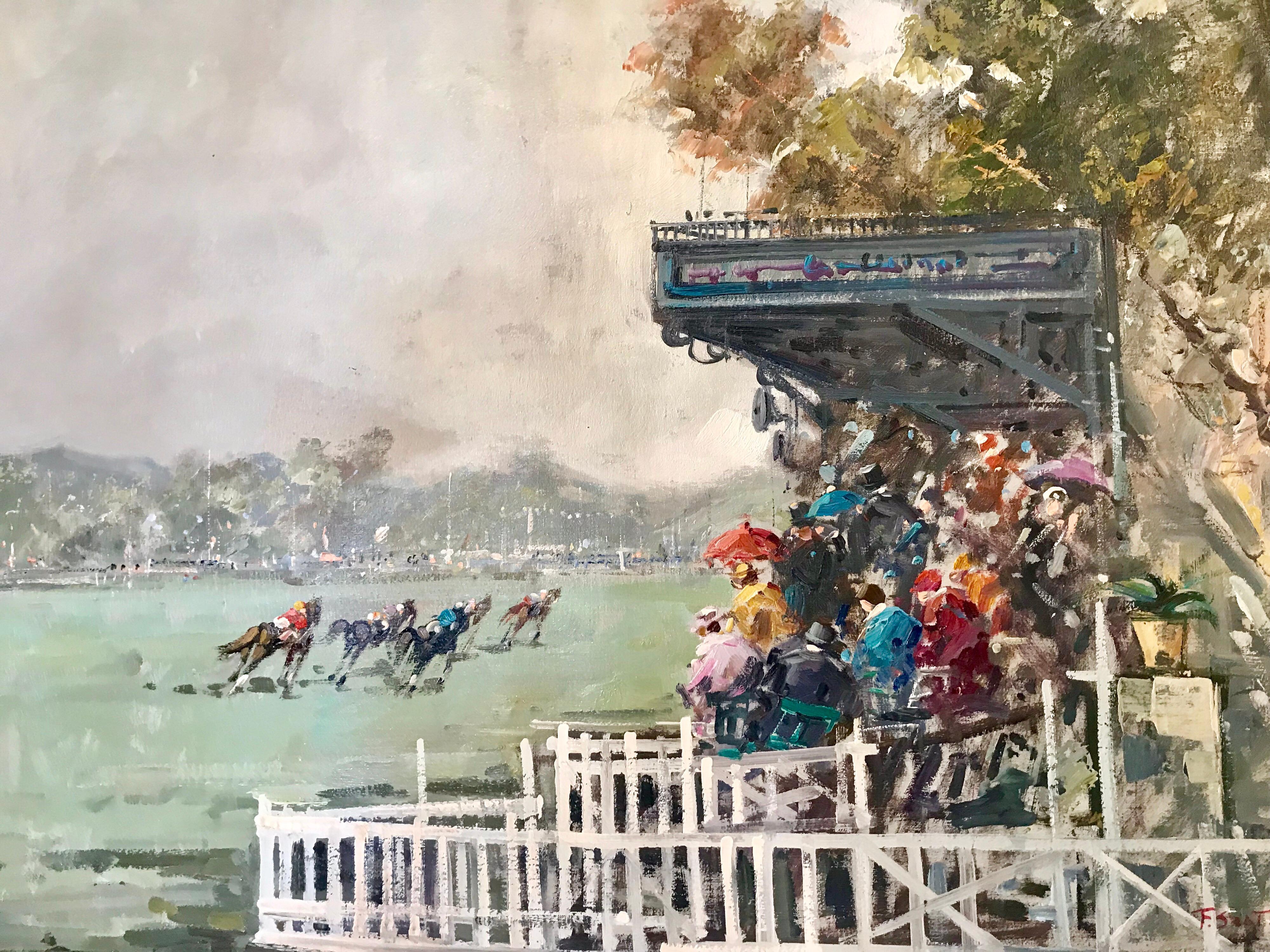 Italian Original Oil Painting Equestrian Horse Races Polo Signed F. Sarti