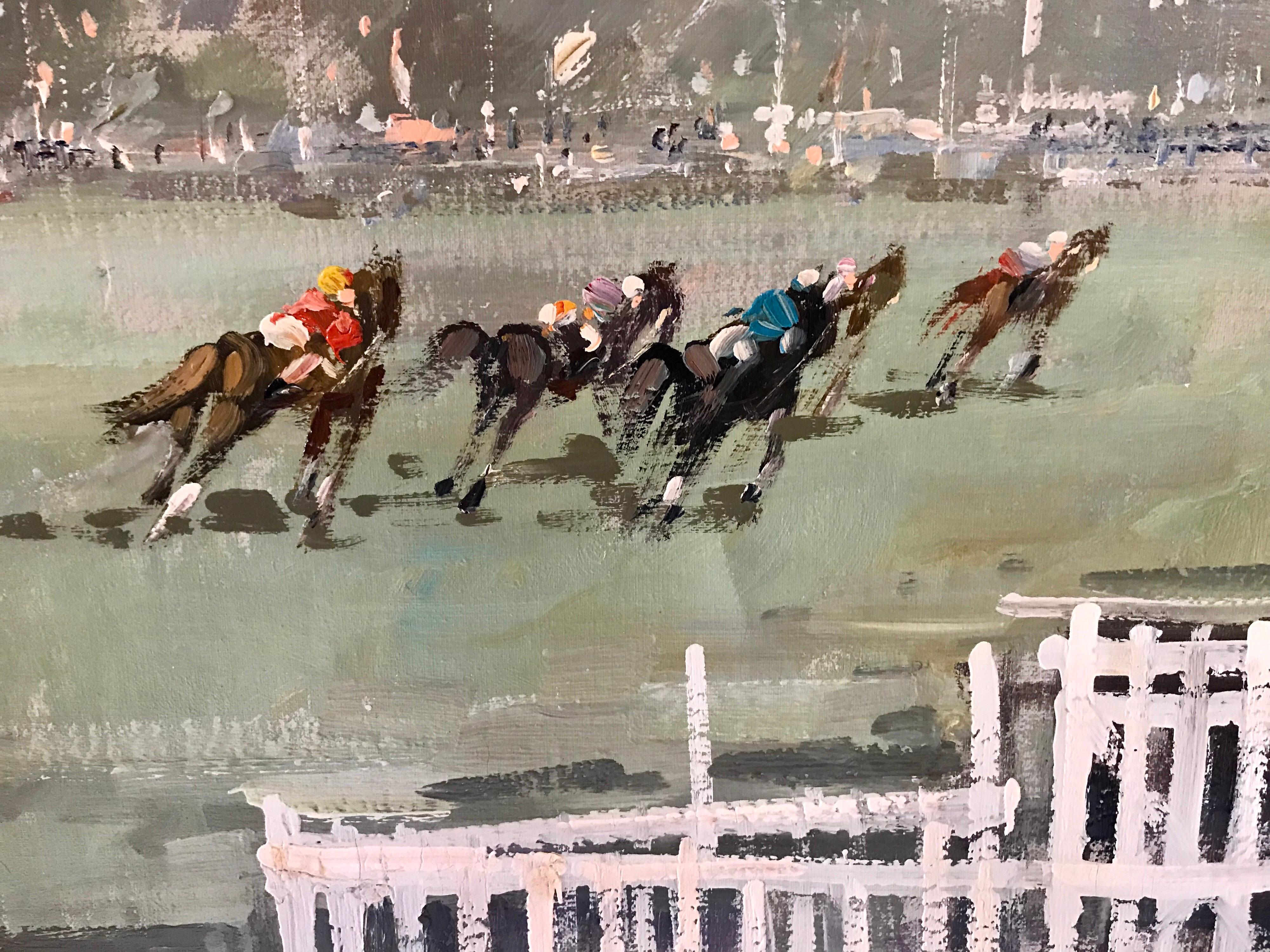 Original Oil Painting Equestrian Horse Races Polo Signed F. Sarti In Good Condition In West Hartford, CT
