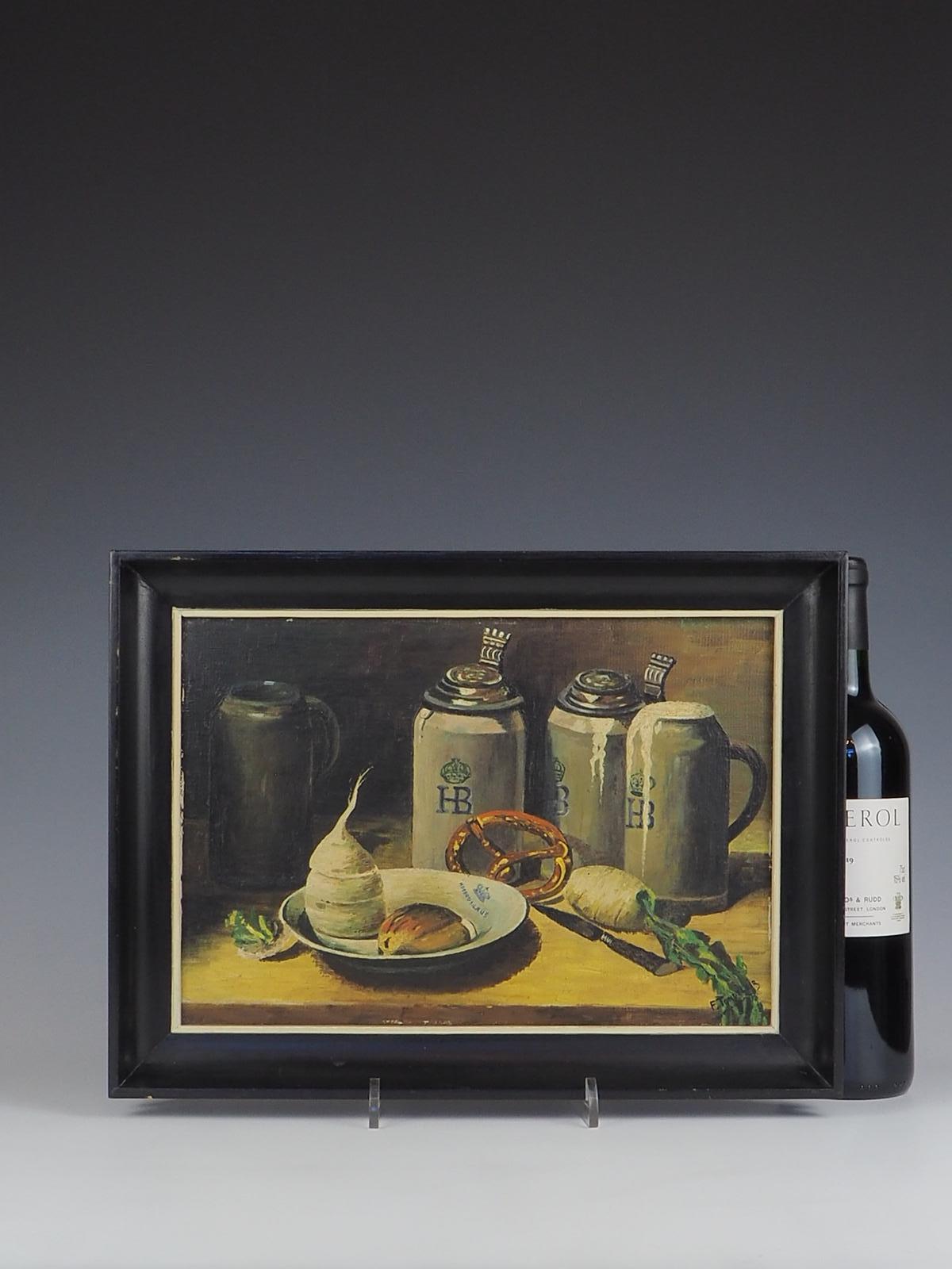 Oiled Original Oil Painting French Kitchen Still Life For Sale