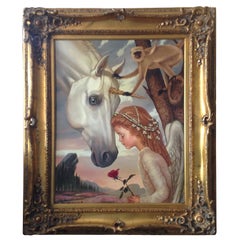 Original Oil Painting "Girl With Unicorn" by Ralph Wolfe Cowan