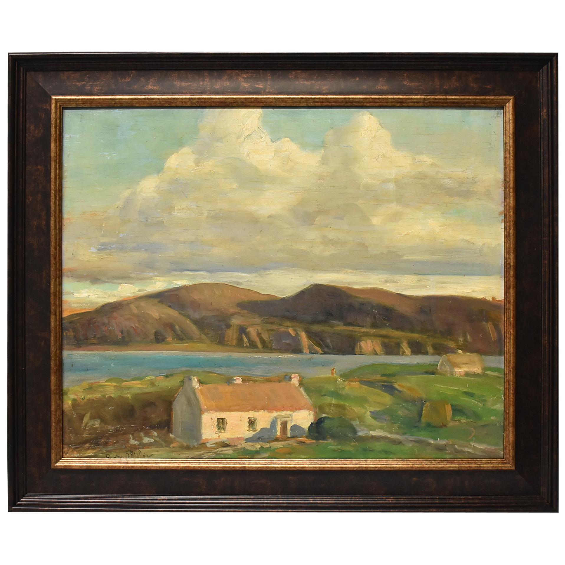 Original Oil Painting Landscape Seascape with House by Michael Power O' Malley