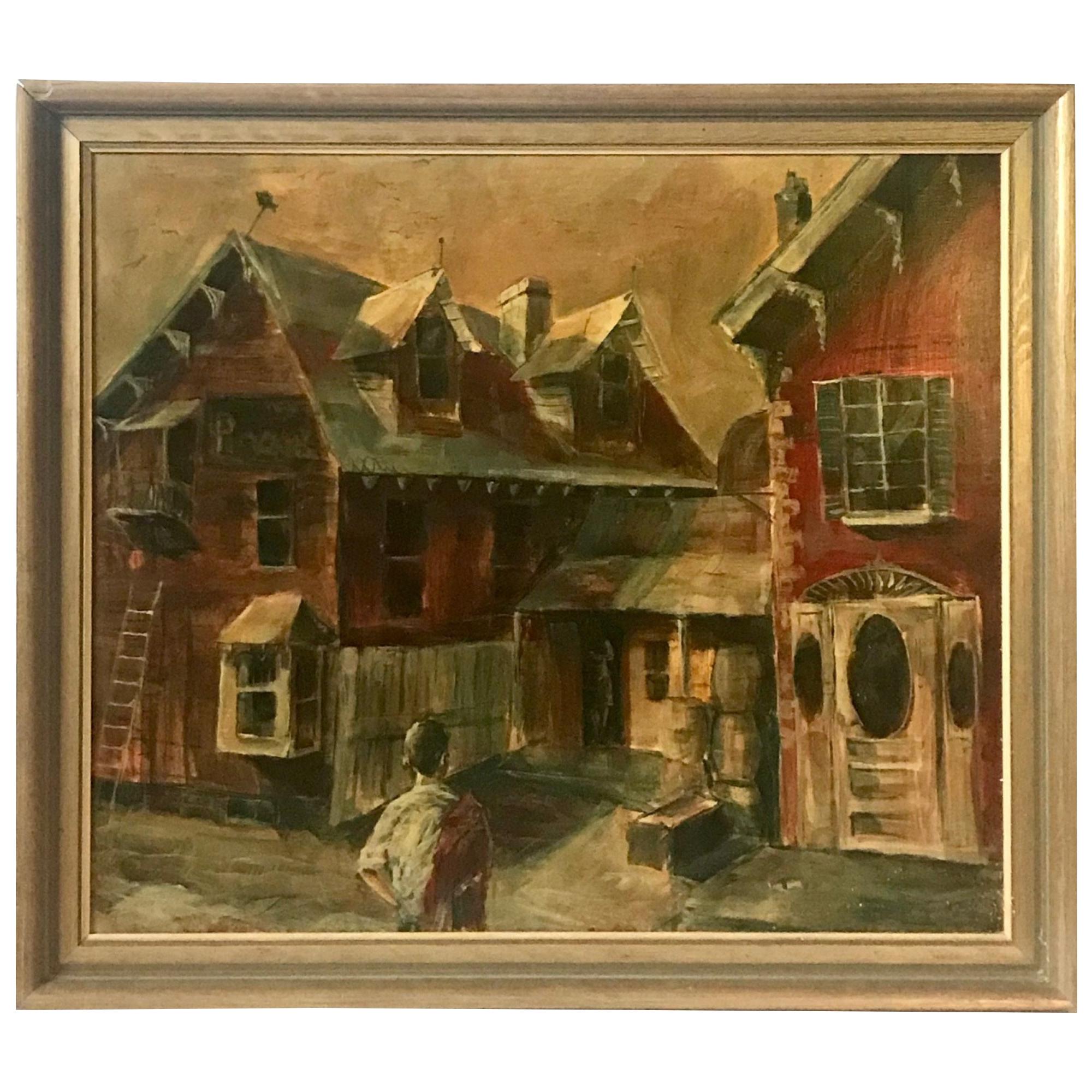 Original Oil Painting Location of the 1957 Movie “Peyton Place” with Lana Turner For Sale