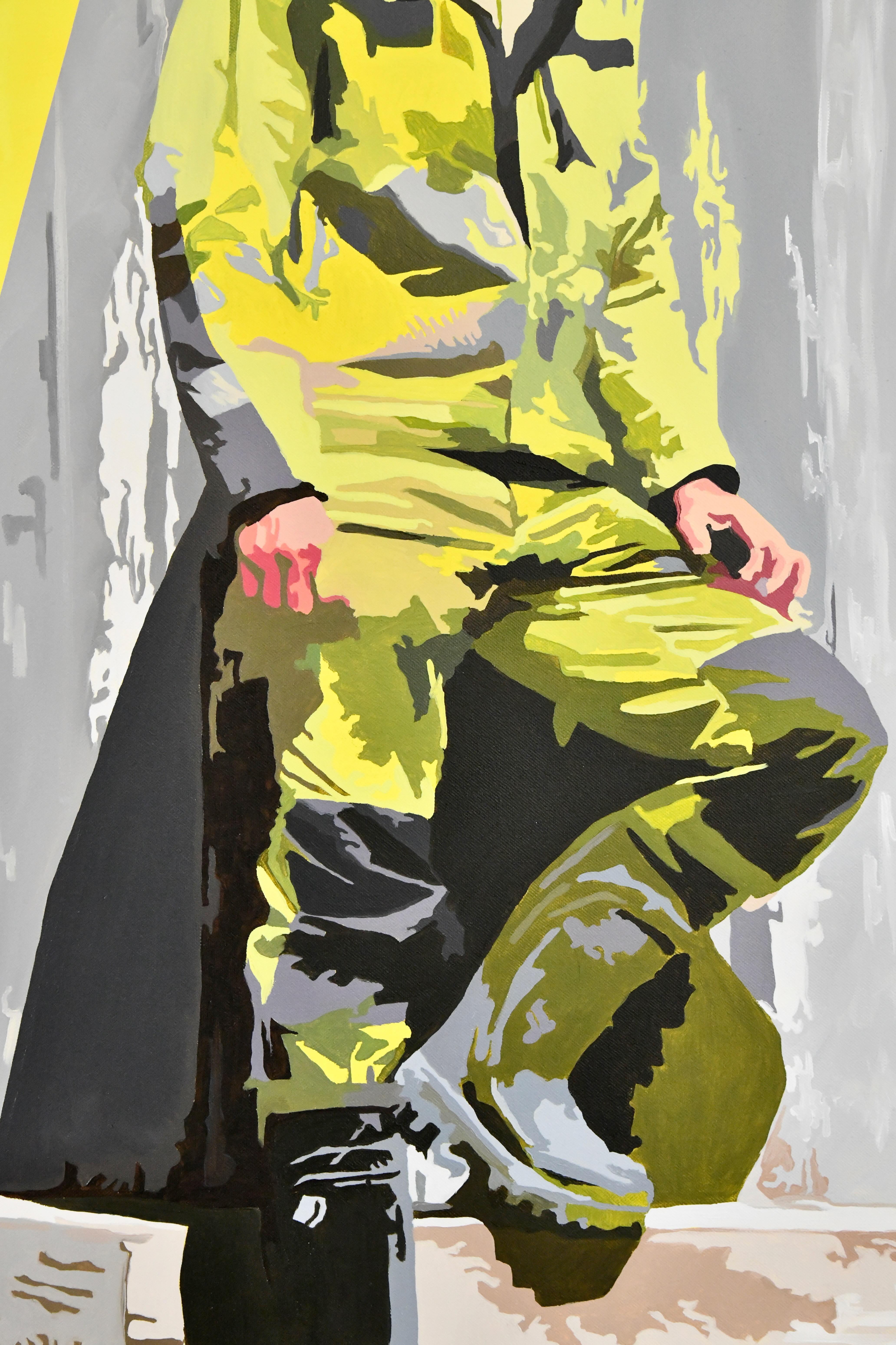 Pintar HOMBRE TRABAJANDO. 
Por Carole Grandgirard, título y firma en el reverso del lienzo. 
Óleo sobre lienzo. 
Contemporáneo, Francia 2024. 
Carole Grandgirard es una pintora francesa nacida en 1972. Apasionada del arte, se formó paralelamente a