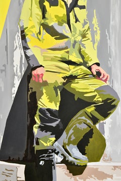 Peinture à l'huile originale MAN AT WORK de Carole Grandgirard. France 2024.
