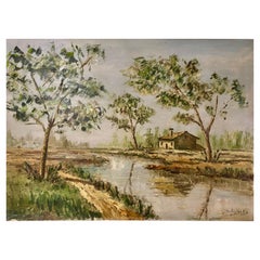 Original Oil Painting Mediterranean Landscape Sign, Spain, 1960