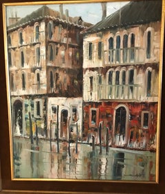 Impressionistic Oil Painting of Venetian Canal, Italy, 20th Century
