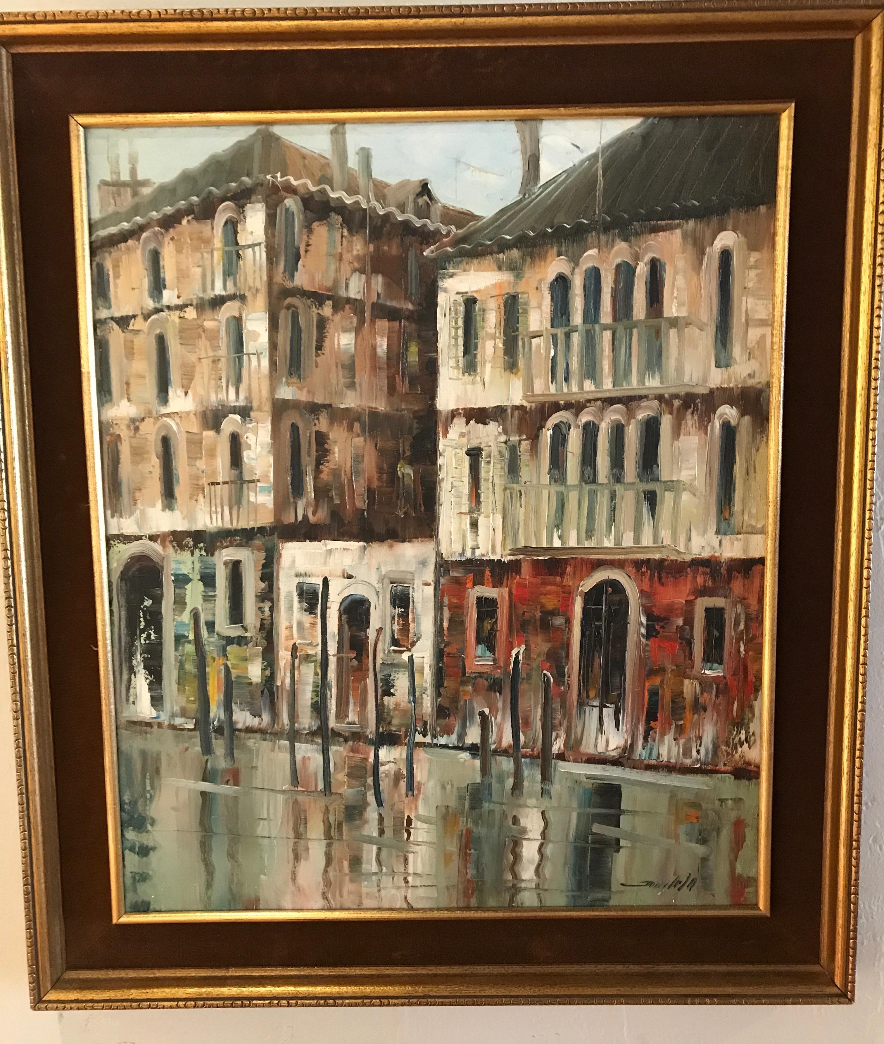 Original Oil Painting of a Venetian Canal For Sale 1