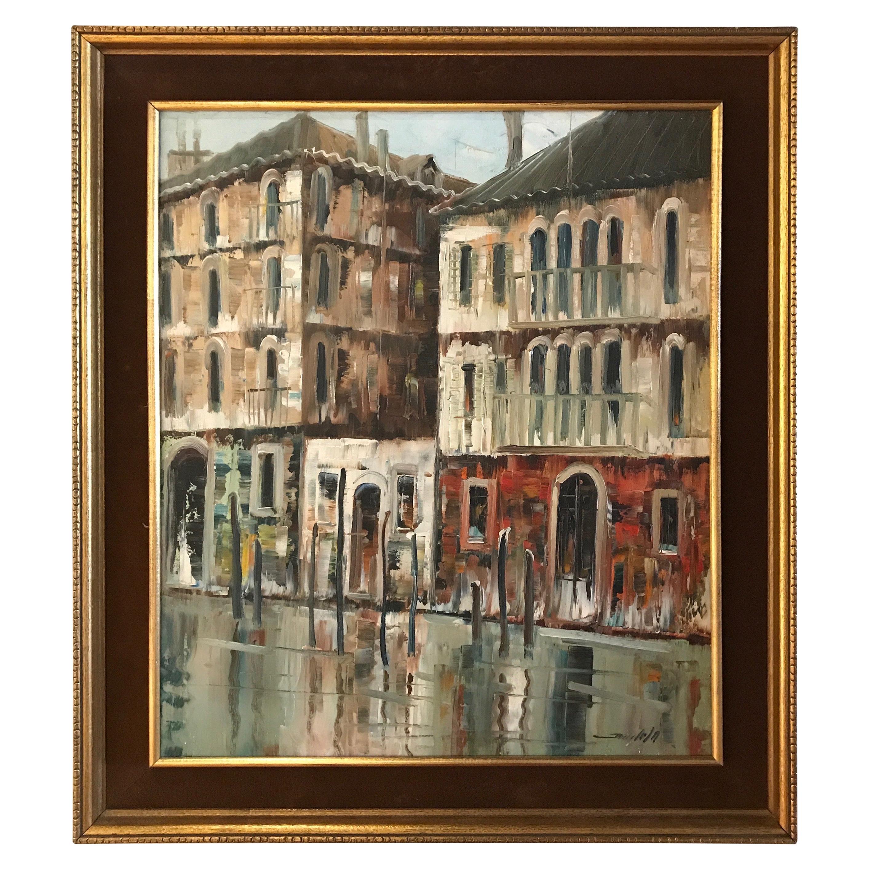 Original Oil Painting of a Venetian Canal For Sale