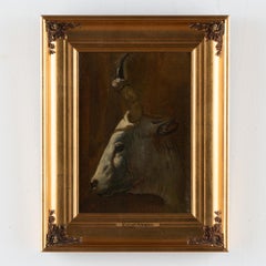Peinture à l'huile originale d'un taureau par Ernst Meyer du Danemark vers 1850