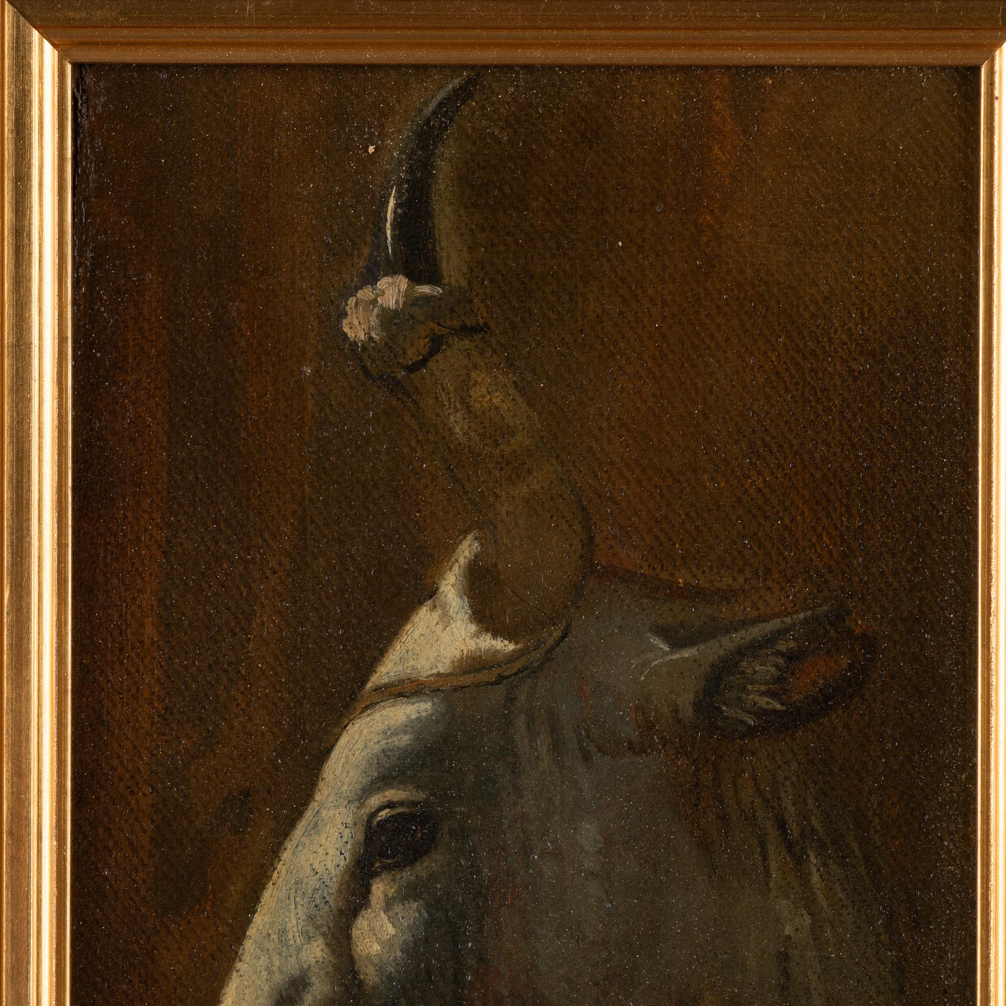 Canvas Original Oil Painting of Bull by Ernst Meyer of Denmark circa 1850 For Sale