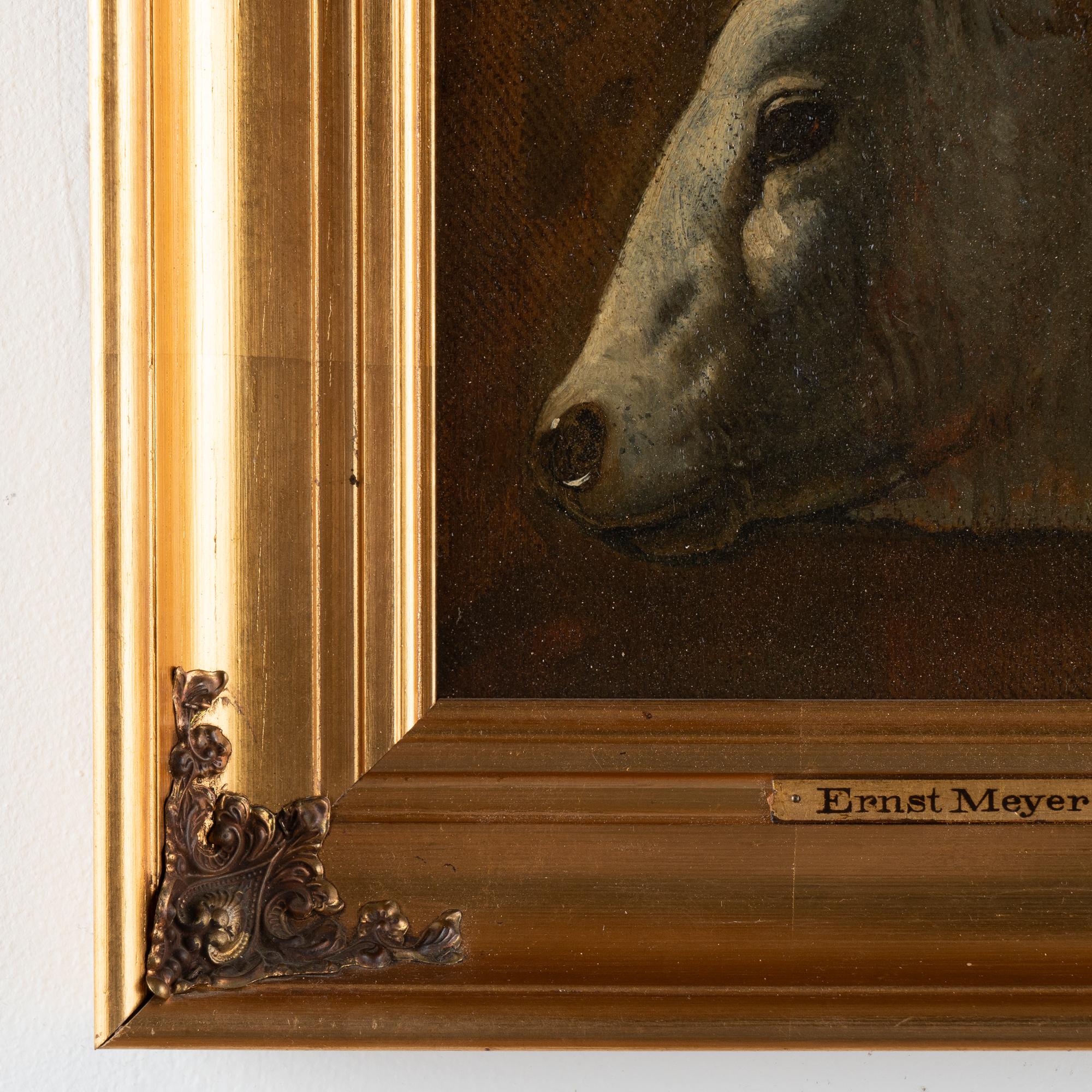 Original Oil Painting of Bull by Ernst Meyer of Denmark circa 1850 For Sale 3